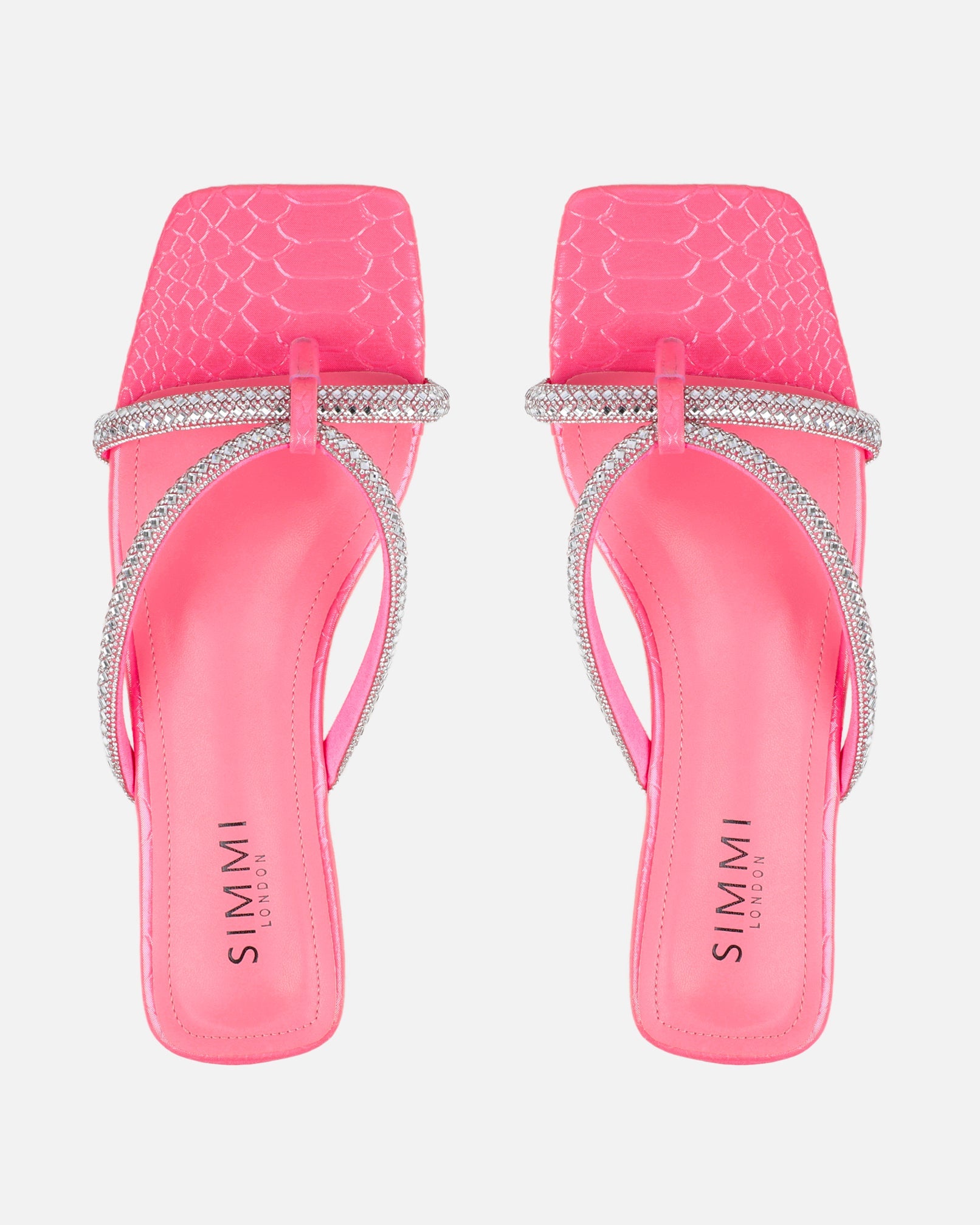 Visha Pink Faux Snake Effect Diamante Flat Sandals