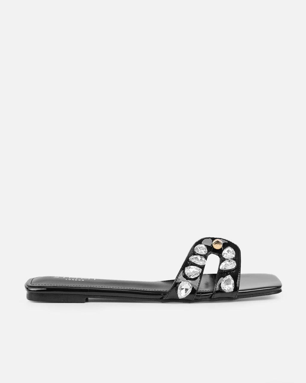 Billie Black Patent Diamante Slider Sandals