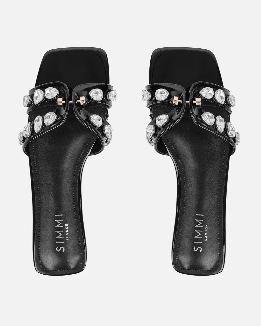 Billie Black Patent Diamante Slider Sandals