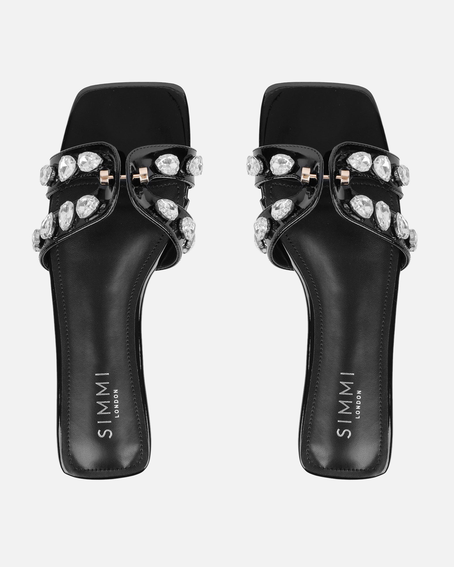 Billie Black Patent Diamante Slider Sandals