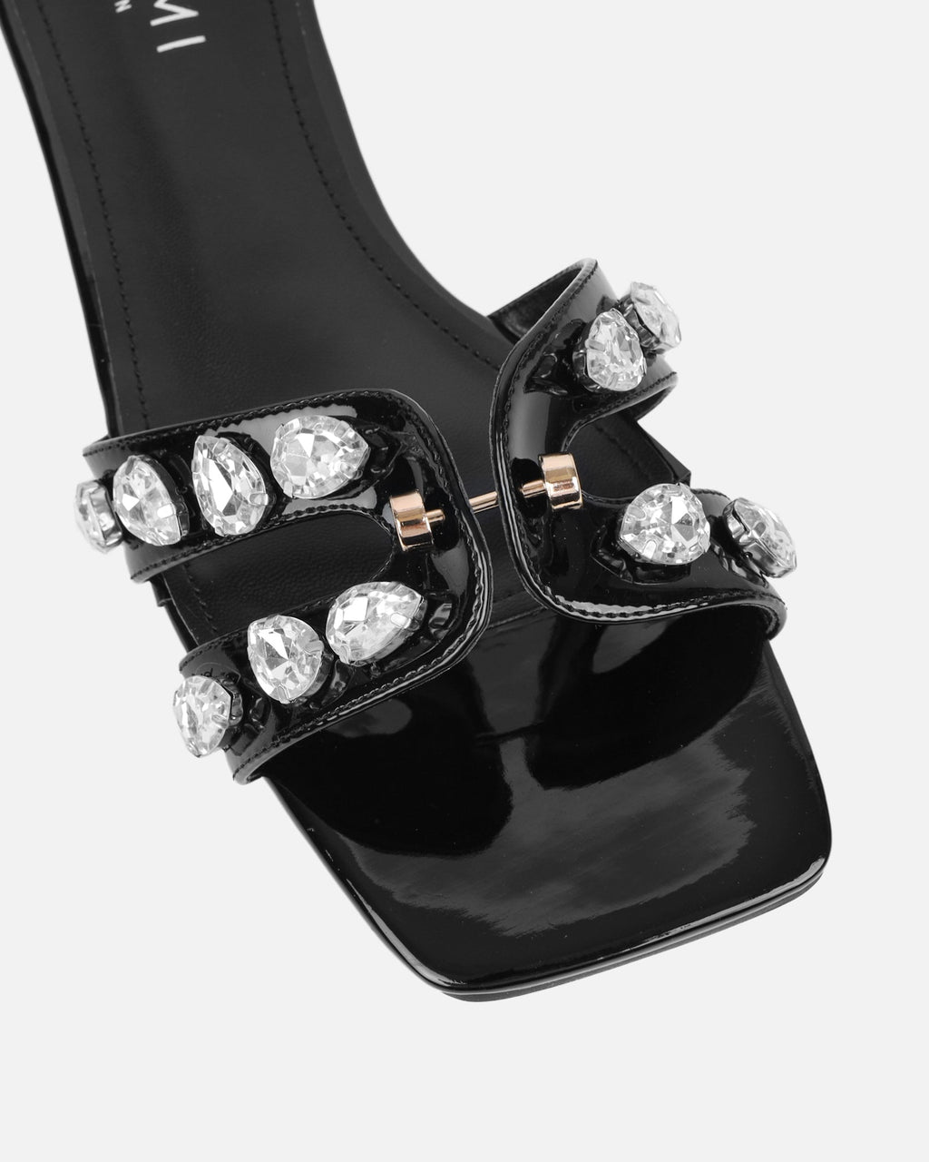 Billie Black Patent Diamante Slider Sandals