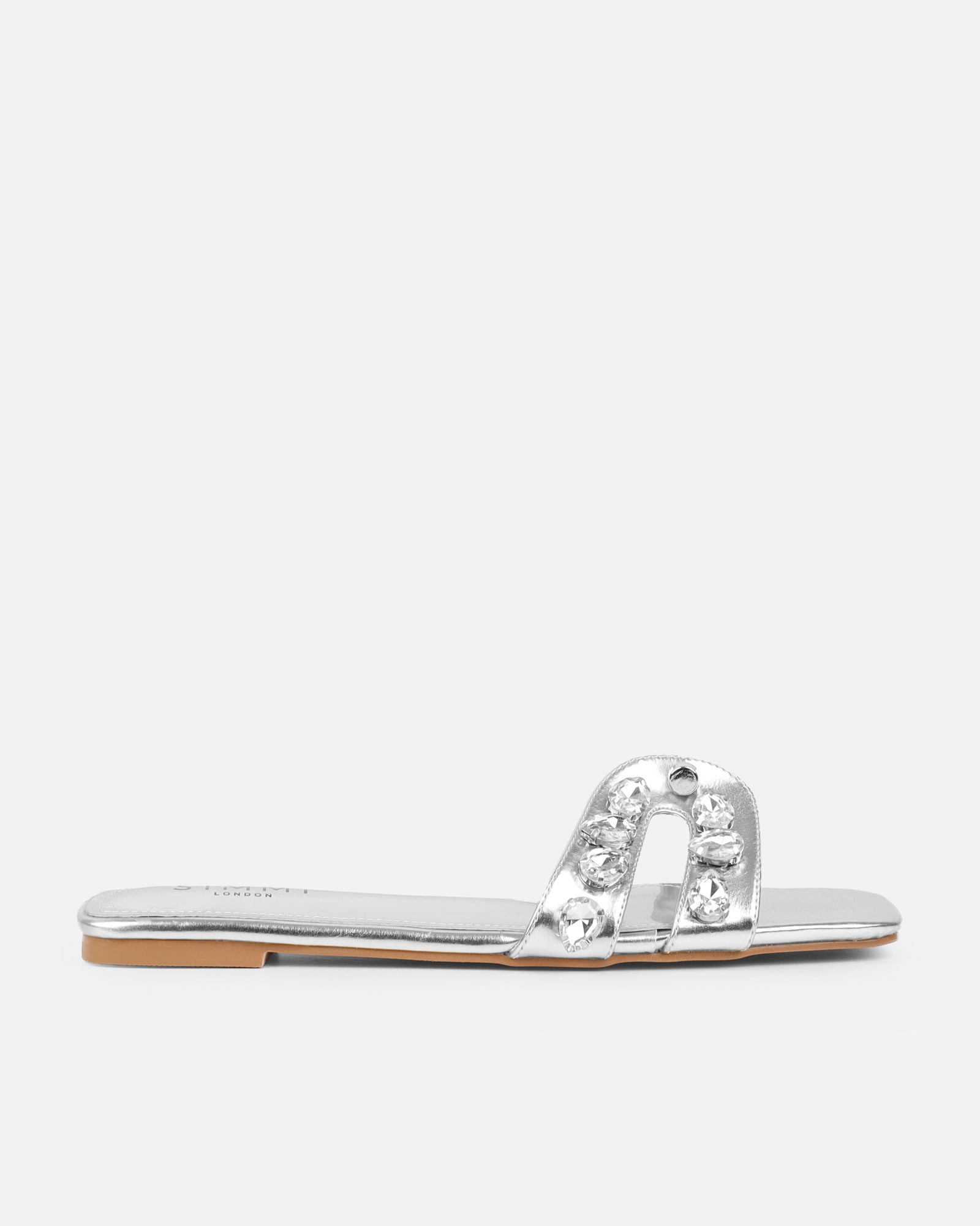 Billie Silver Metallic Diamante Slider Sandals