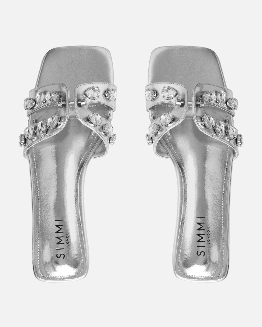 Billie Silver Metallic Diamante Slider Sandals