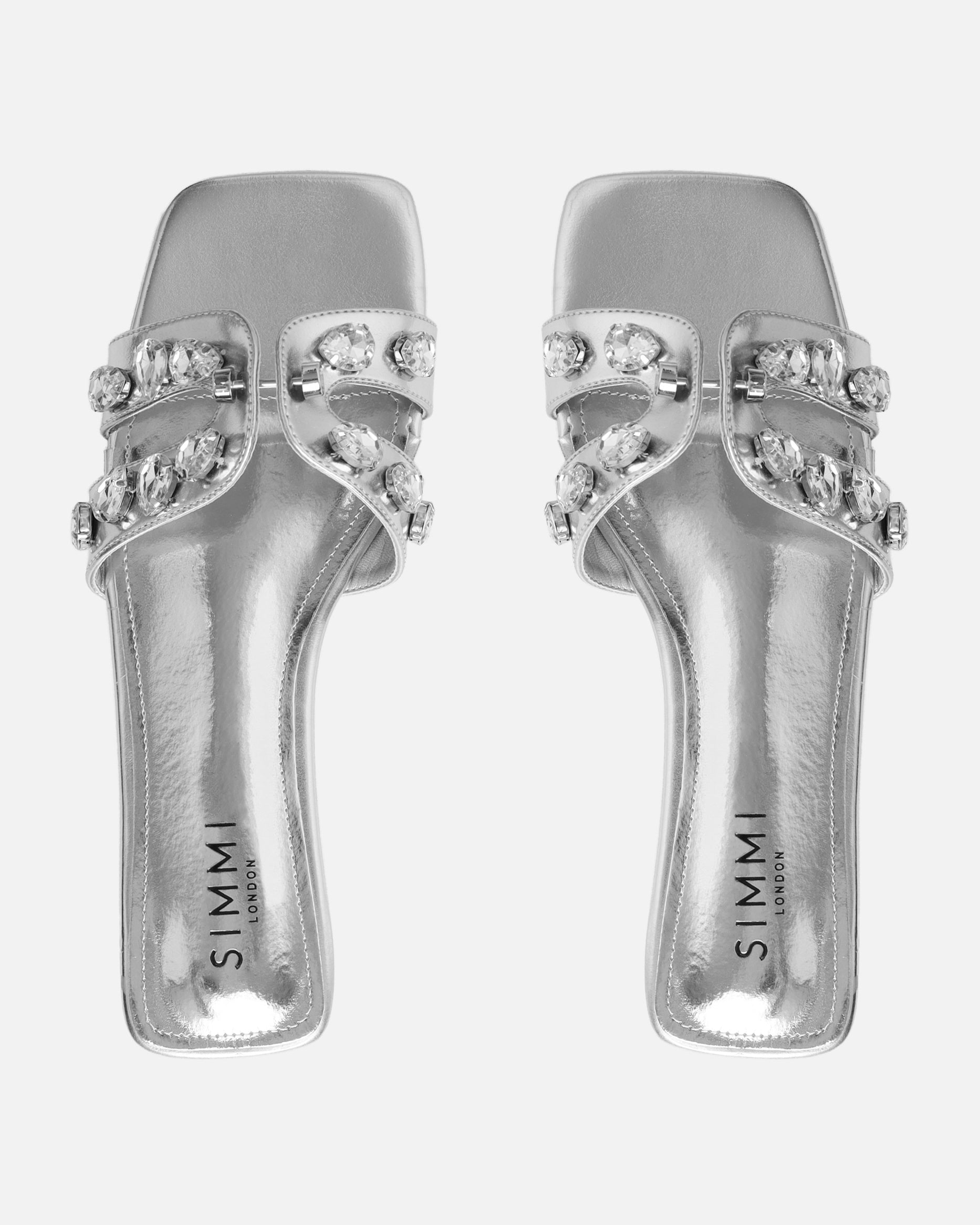 Billie Silver Metallic Diamante Slider Sandals