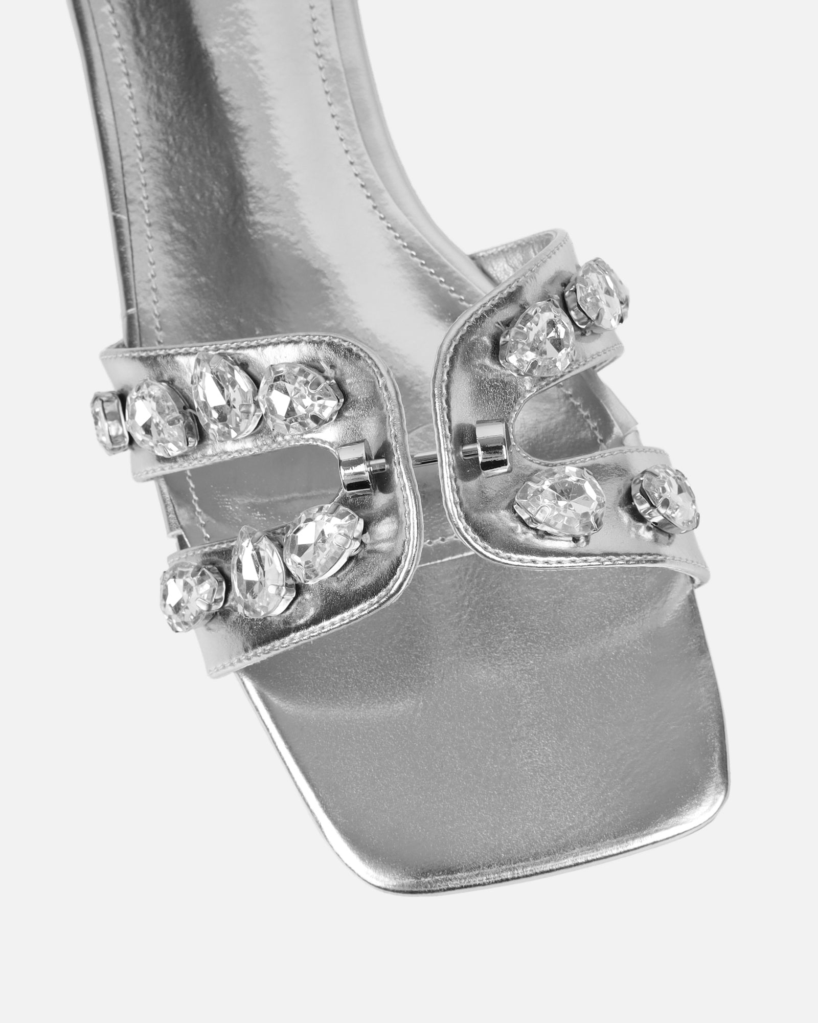 Billie Silver Metallic Diamante Slider Sandals