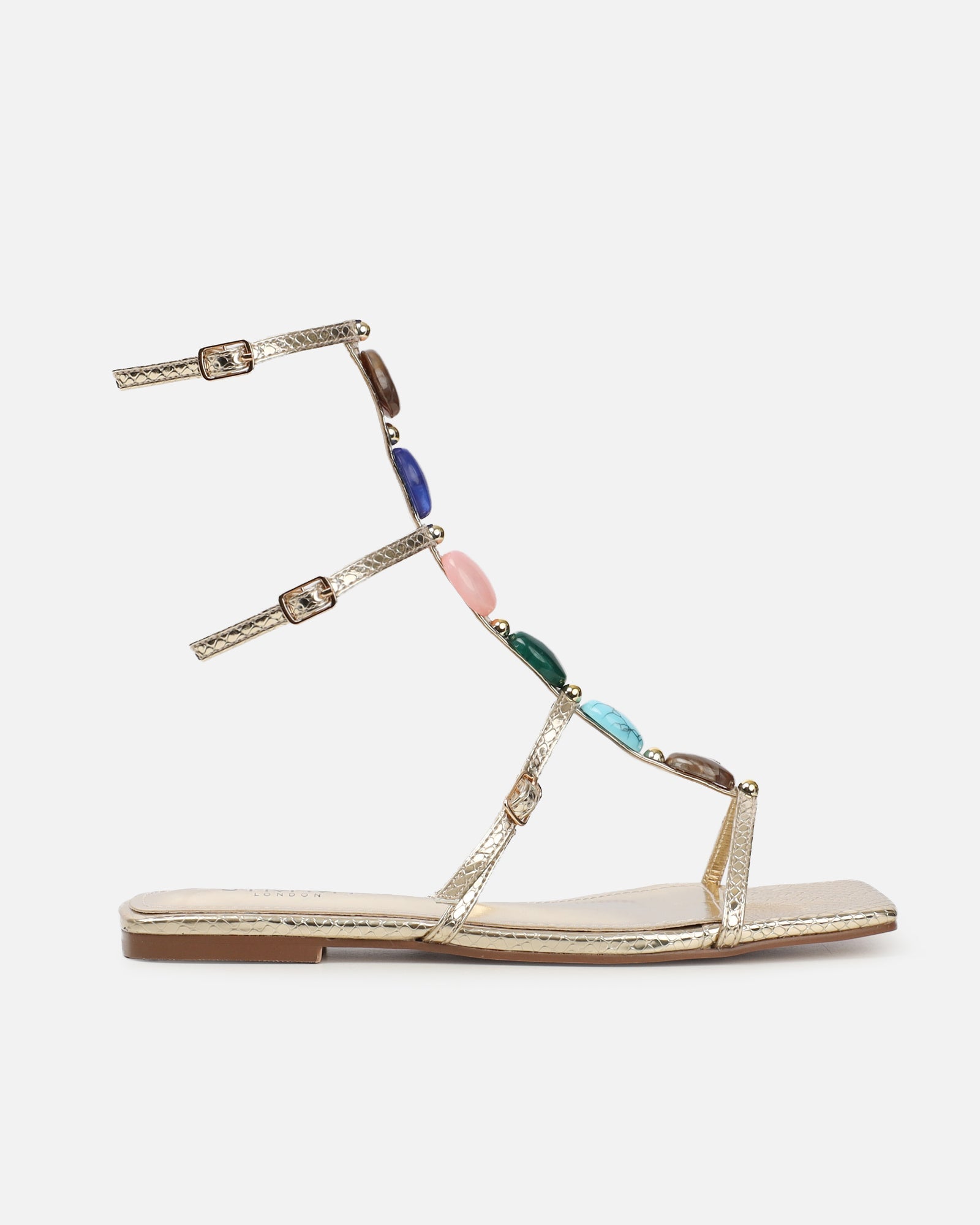 Elexa Light Gold Stone Embellished Flat Sandals