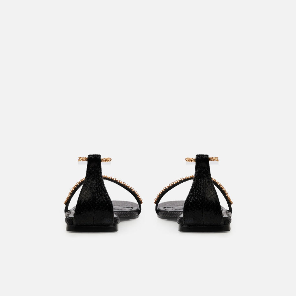 Hestia Black Ankle Chain Flat Sandals