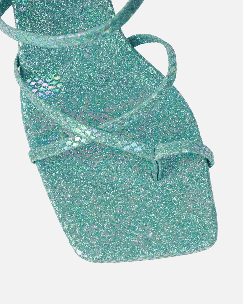 Apollo Blue Shimmer Faux Snake Strappy Mid Heel Mules