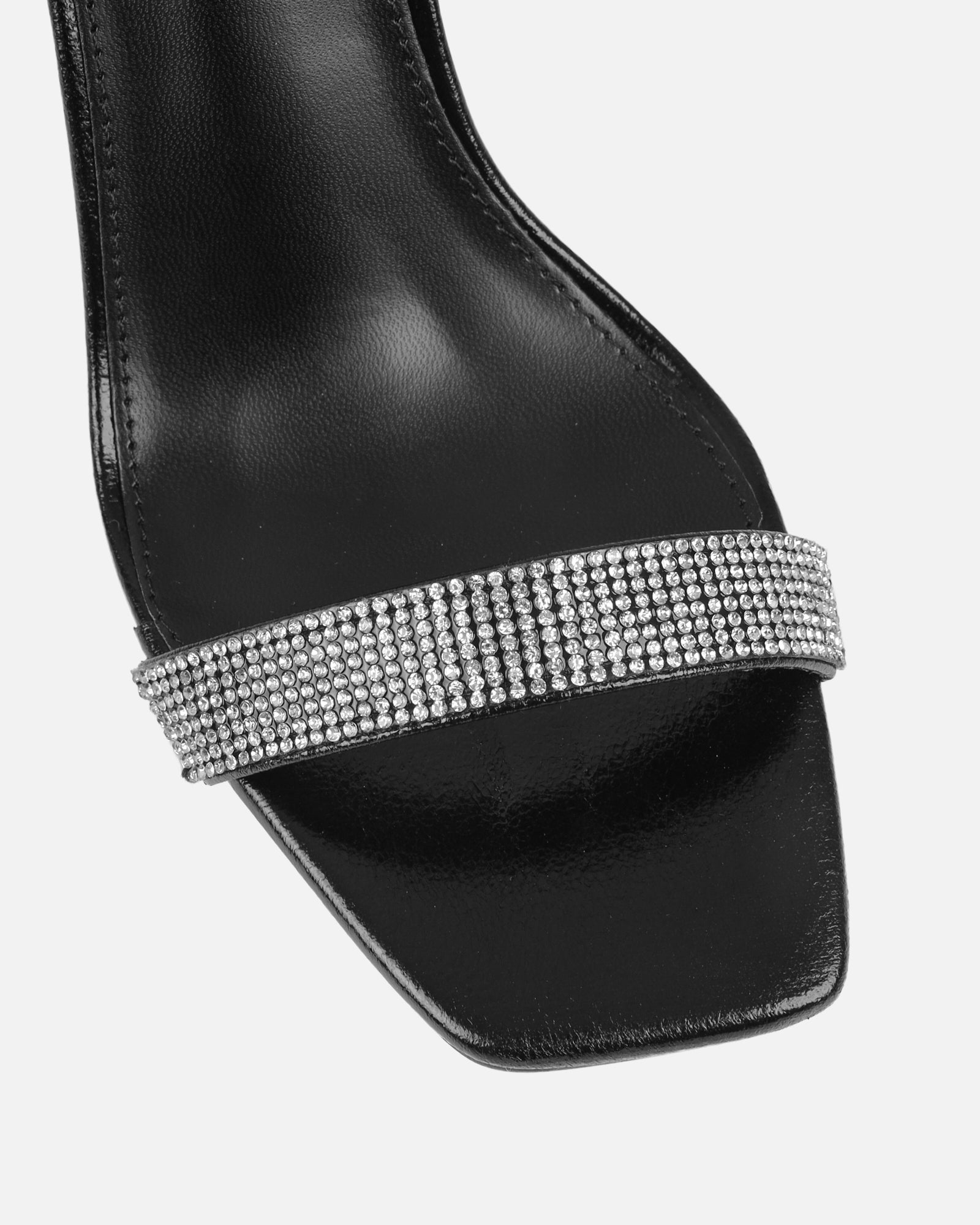 Angela Black Diamante Anklet Heeled Sandals
