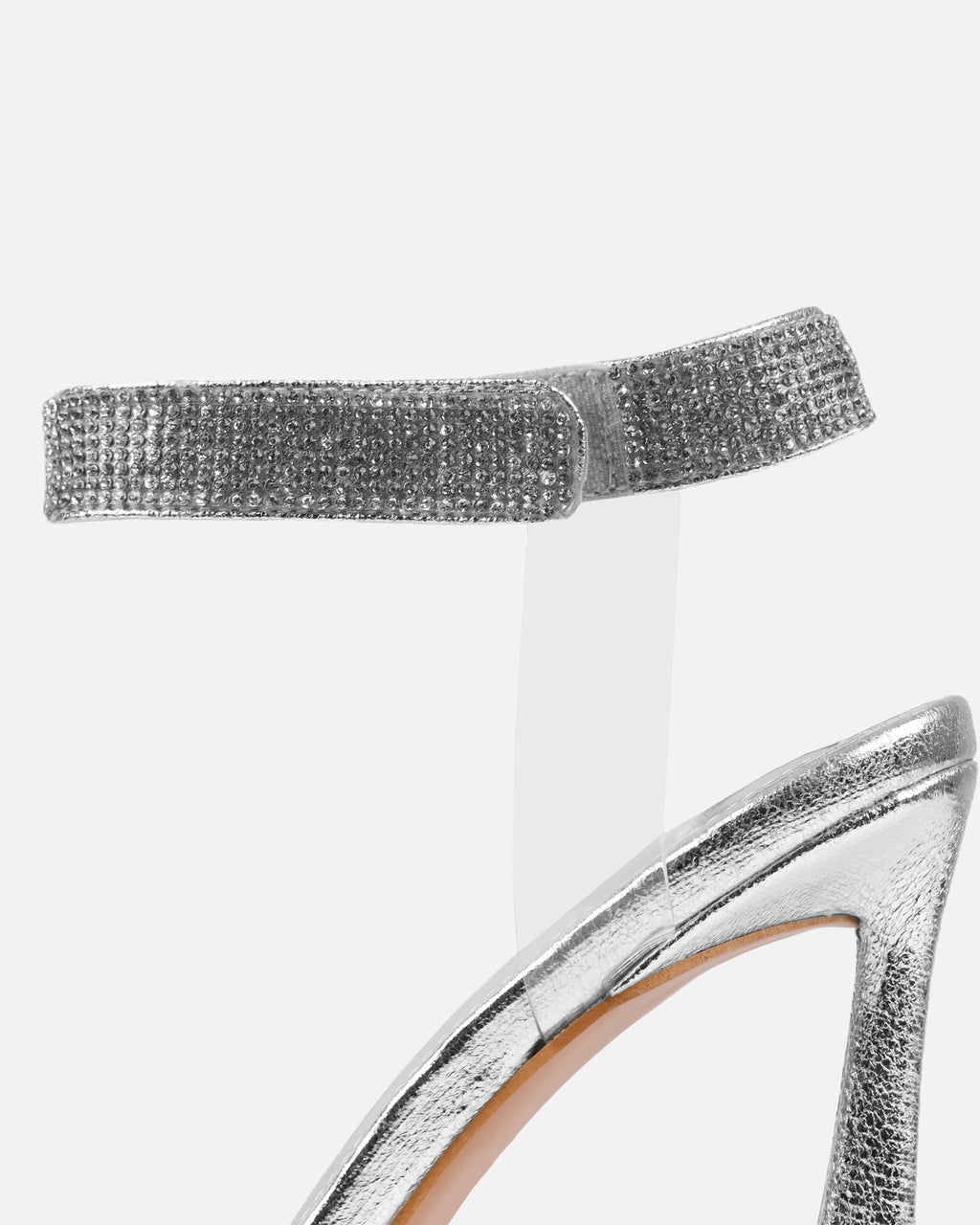 Angela Silver Mirror Diamante Anklet Heeled Sandals