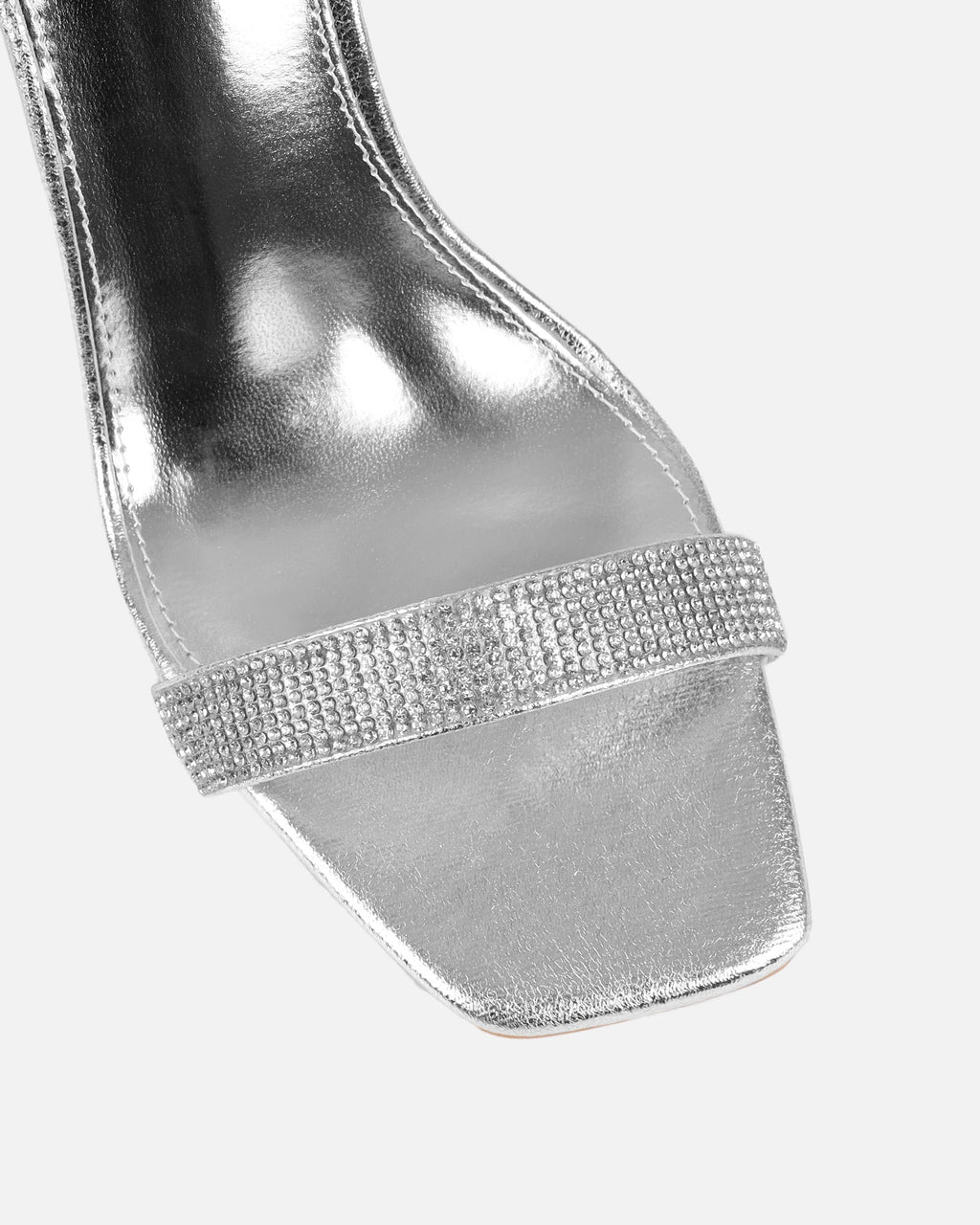 Angela Silver Mirror Diamante Anklet Heeled Sandals