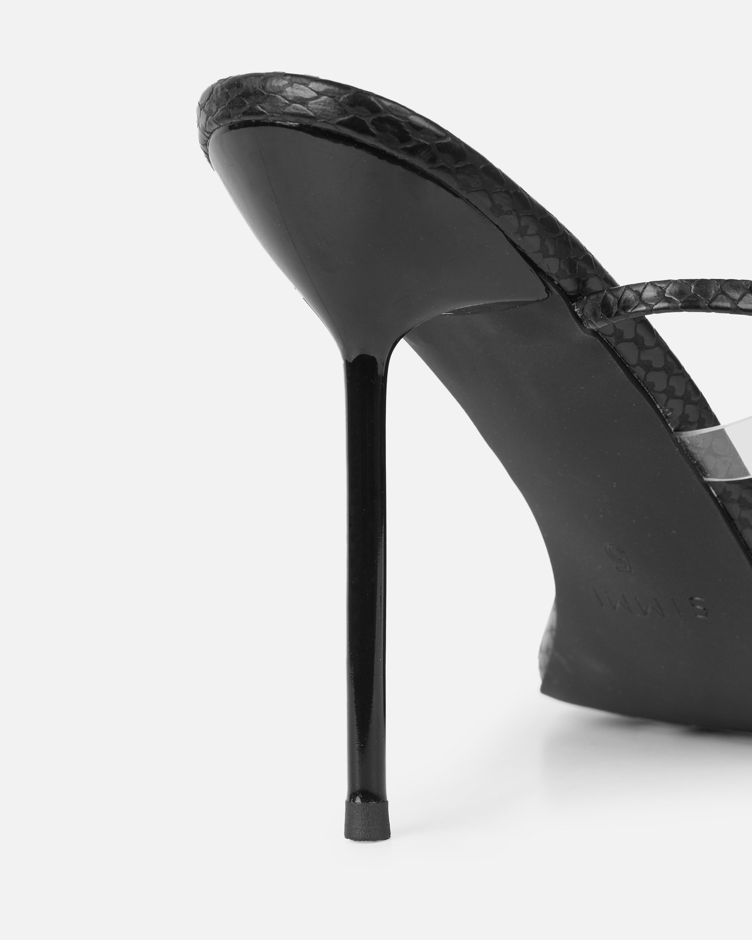 Anyah Black Faux Snake Evil Eye Detail Tie Up Heels