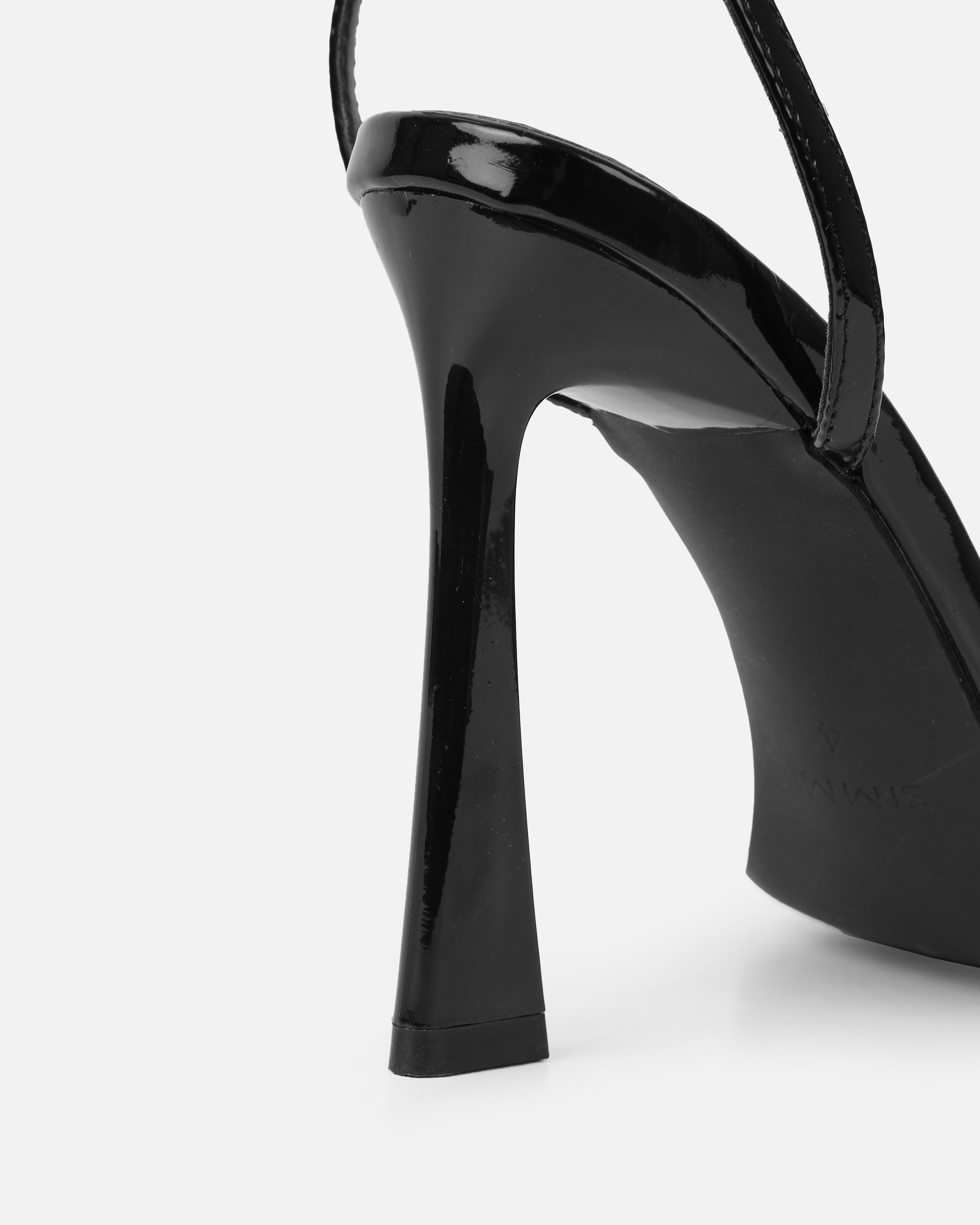 Apple Black Patent Flared Heeled Sandals