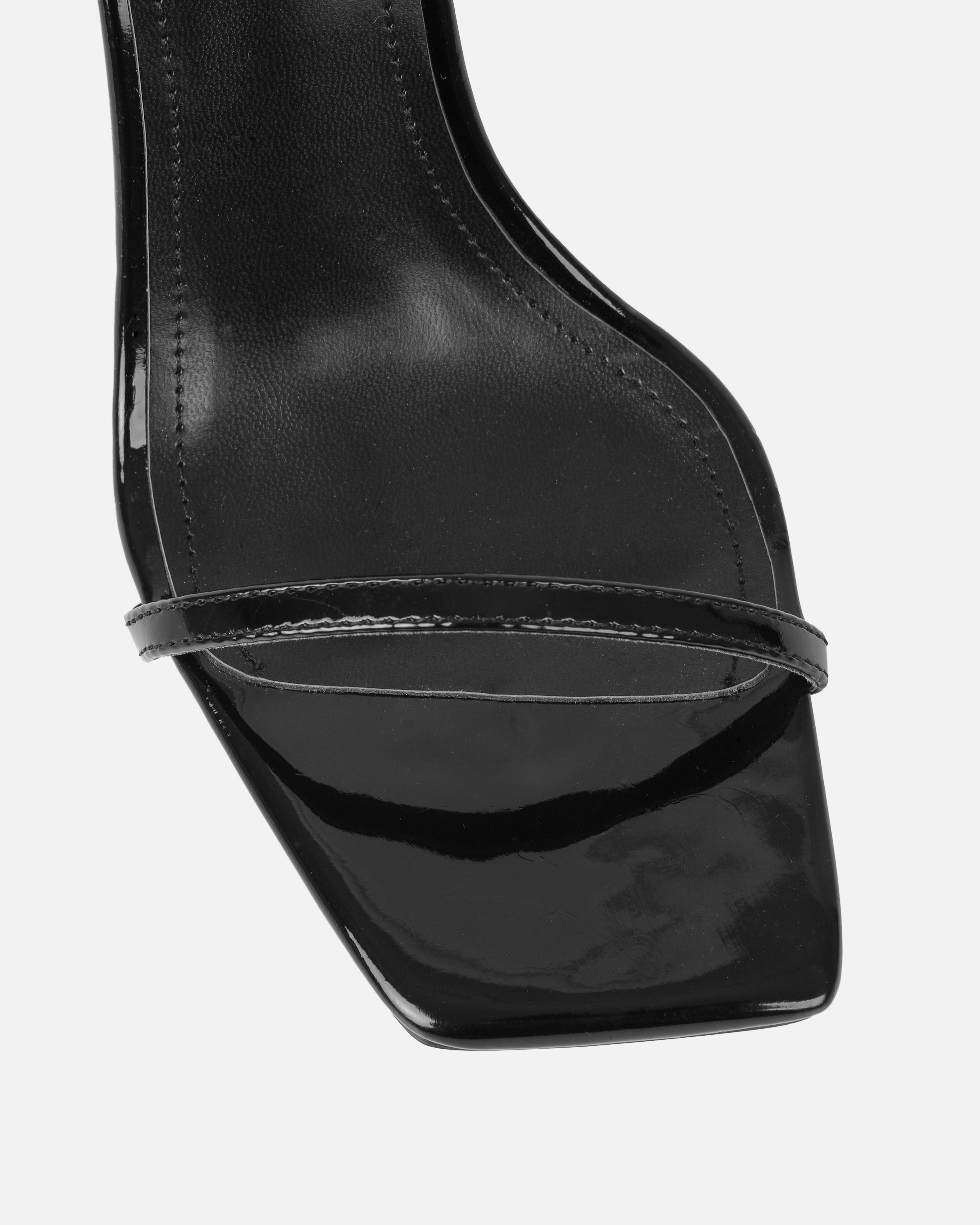 Apple Black Patent Flared Heeled Sandals
