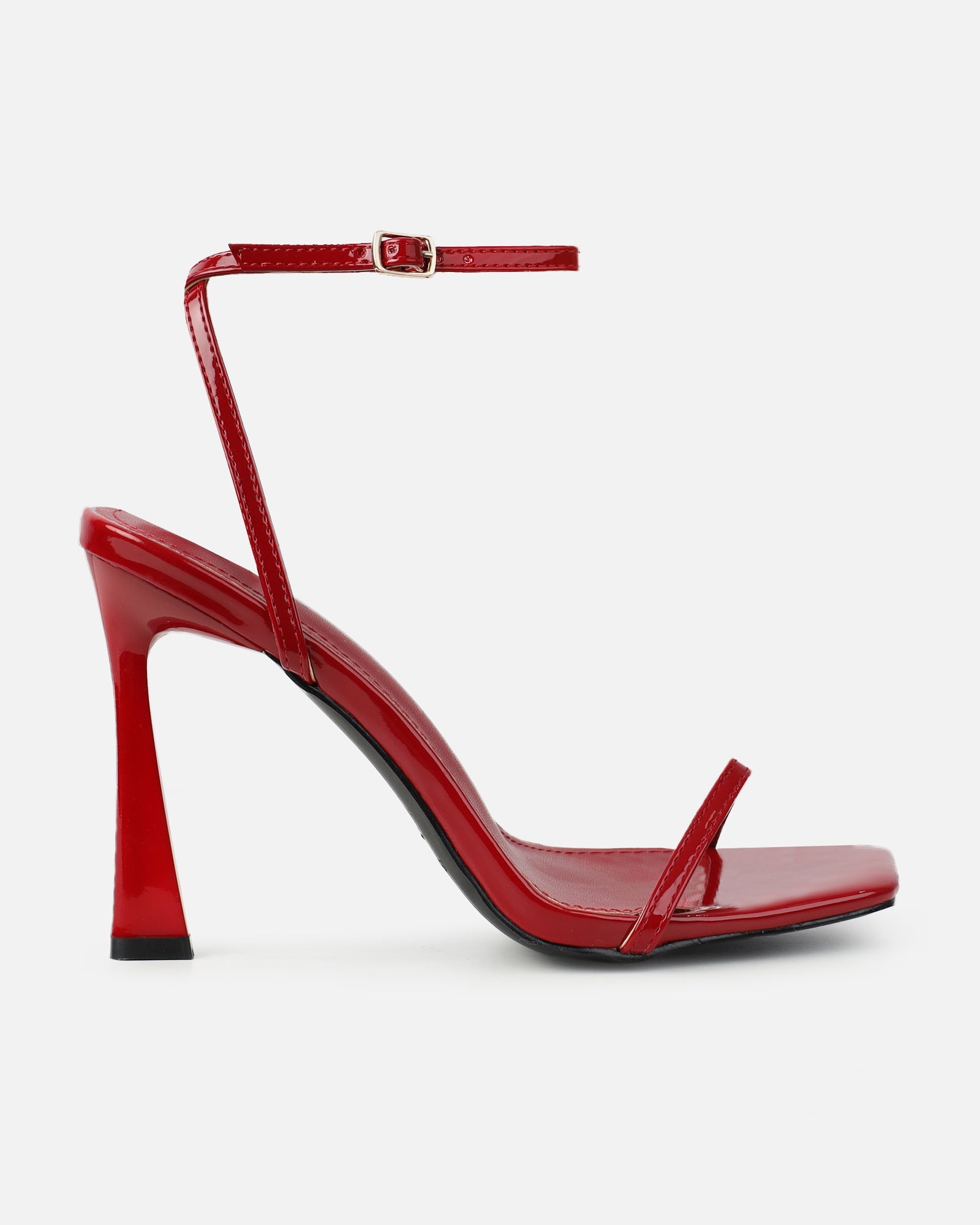 Apple Dark Red Patent Flared Heeled Sandals