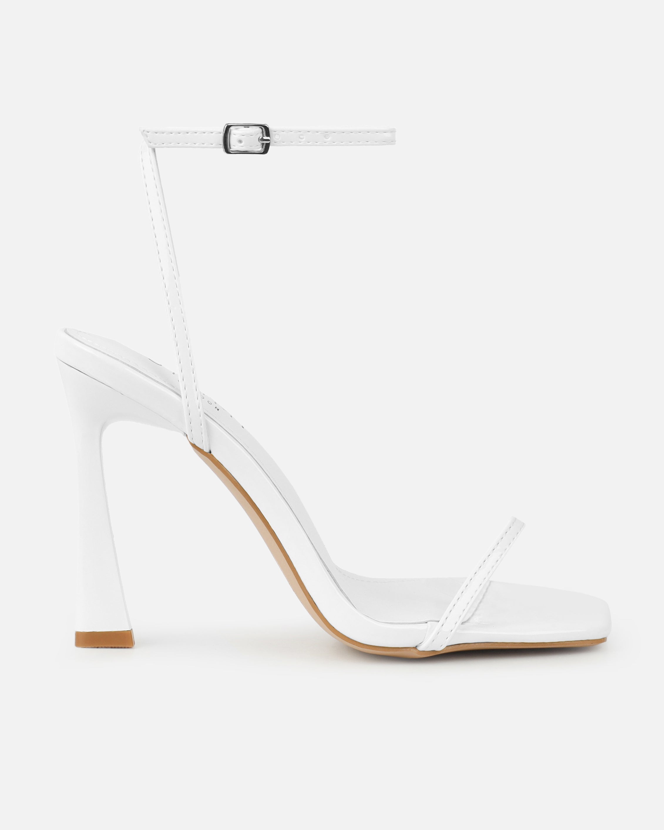 Apple White Patent Flared Heeled Sandals