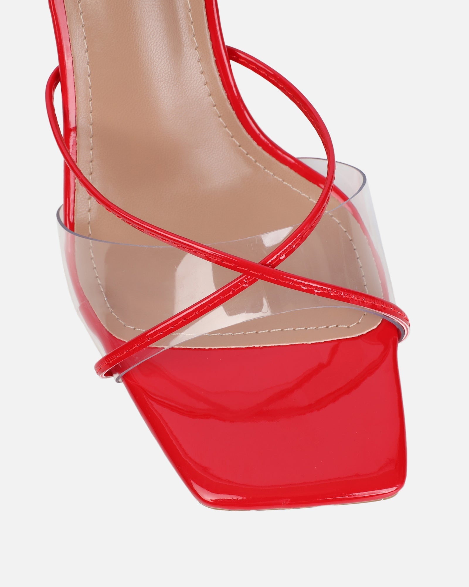 Daisha Red Patent Clear Heeled Sandals