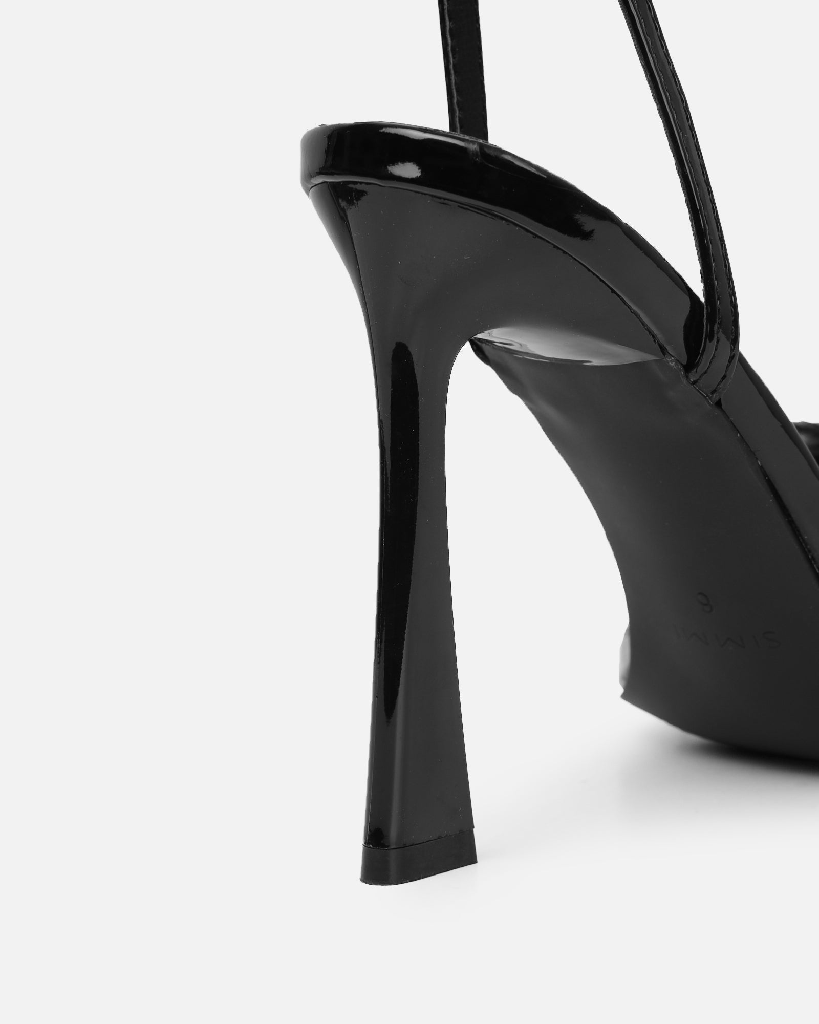 Princella black patent fluffy heeled sandals