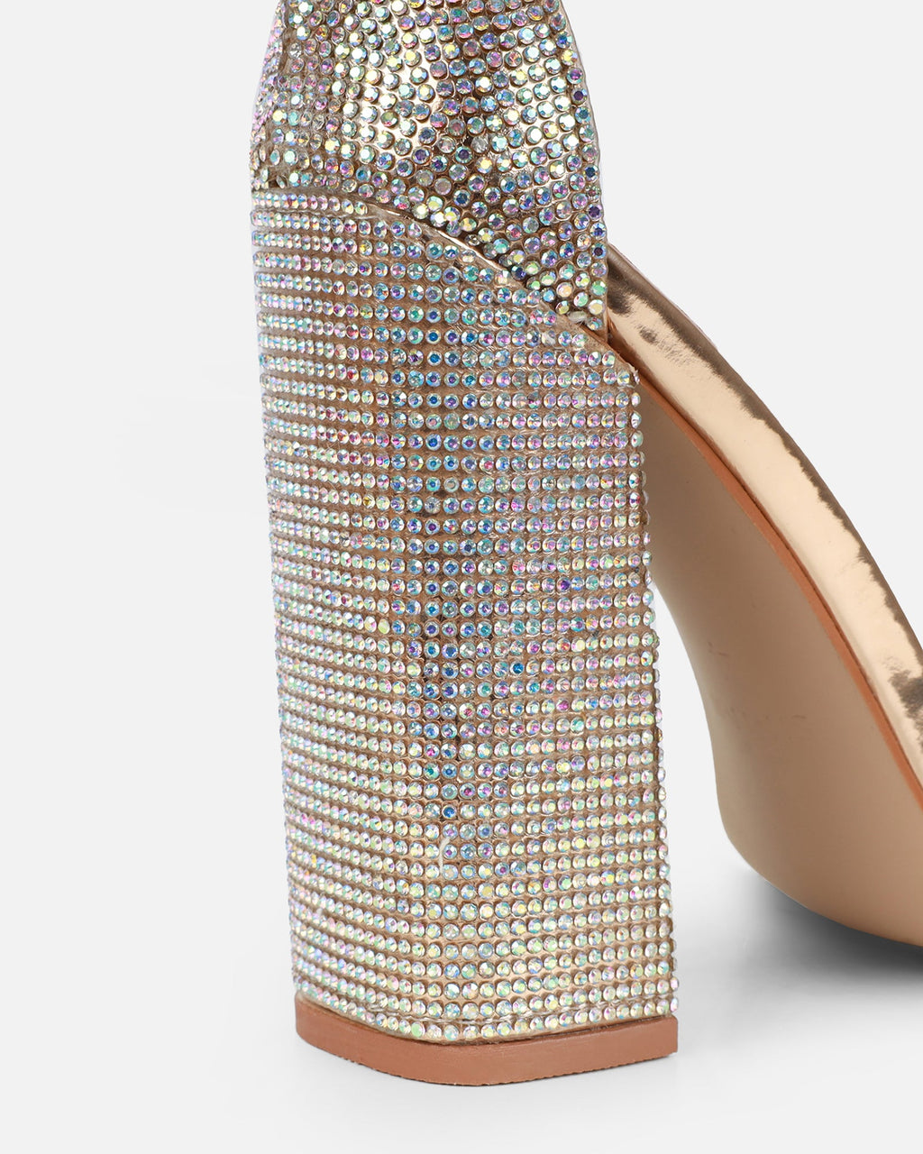 Arii Rose Gold Mirror Diamante Block Heels