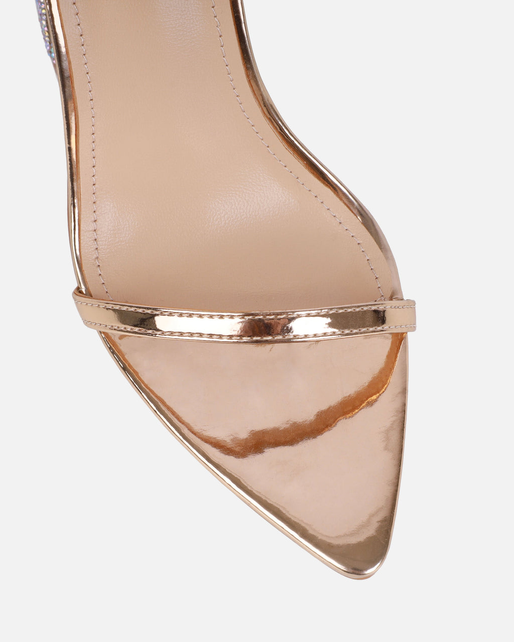 Arii Rose Gold Mirror Diamante Block Heels