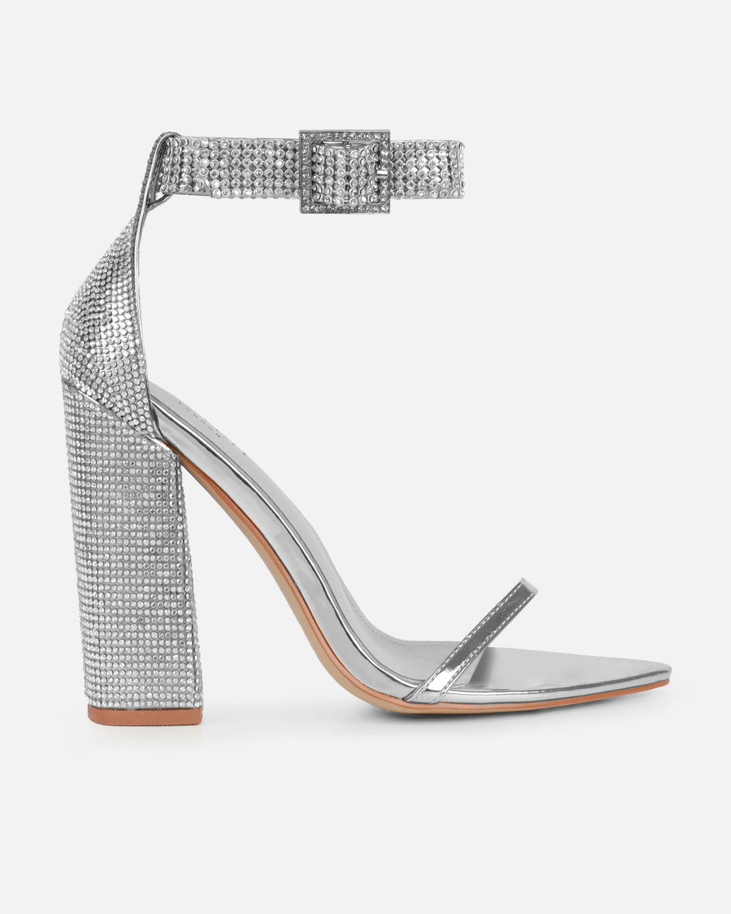 Arii Silver Mirror Diamante Block Heels