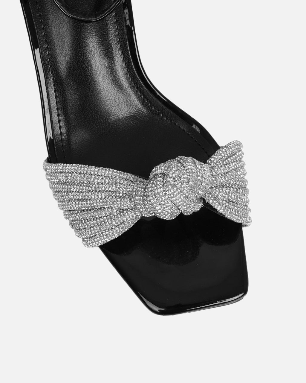 Anha Black Patent Diamante Knot Heeled Sandals