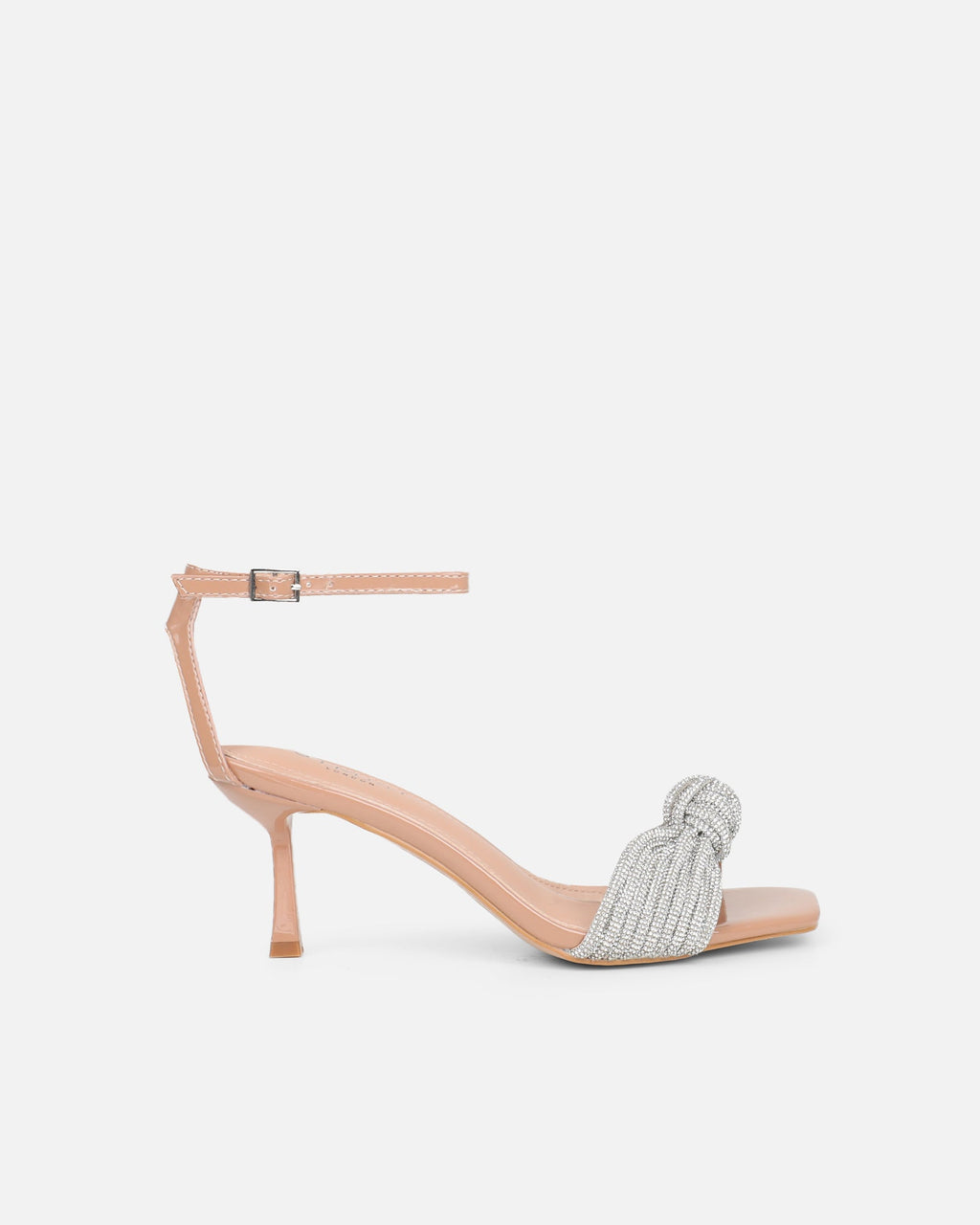 Anha Nude Patent Diamante Knot Heeled Sandals