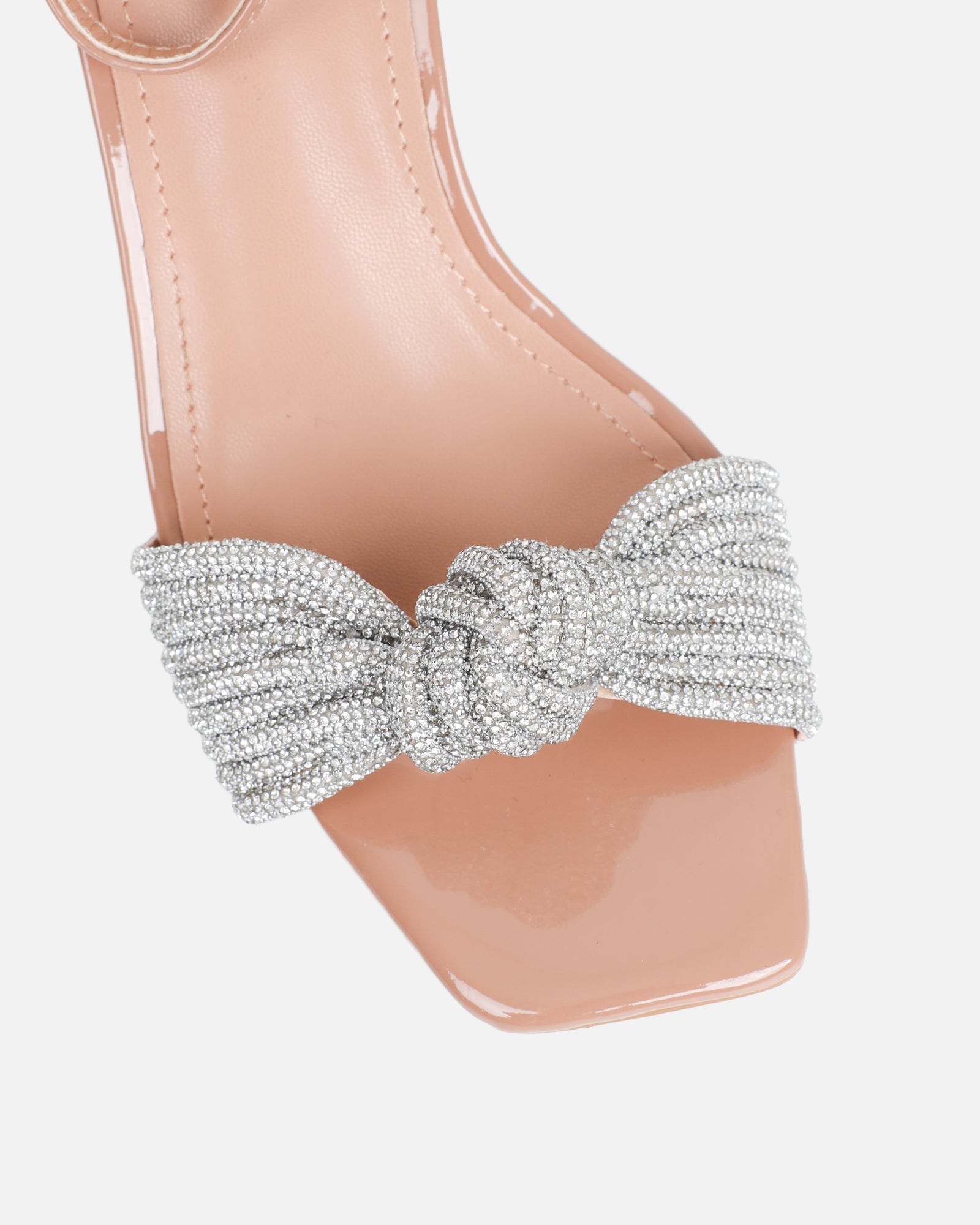 Anha Nude Patent Diamante Knot Heeled Sandals