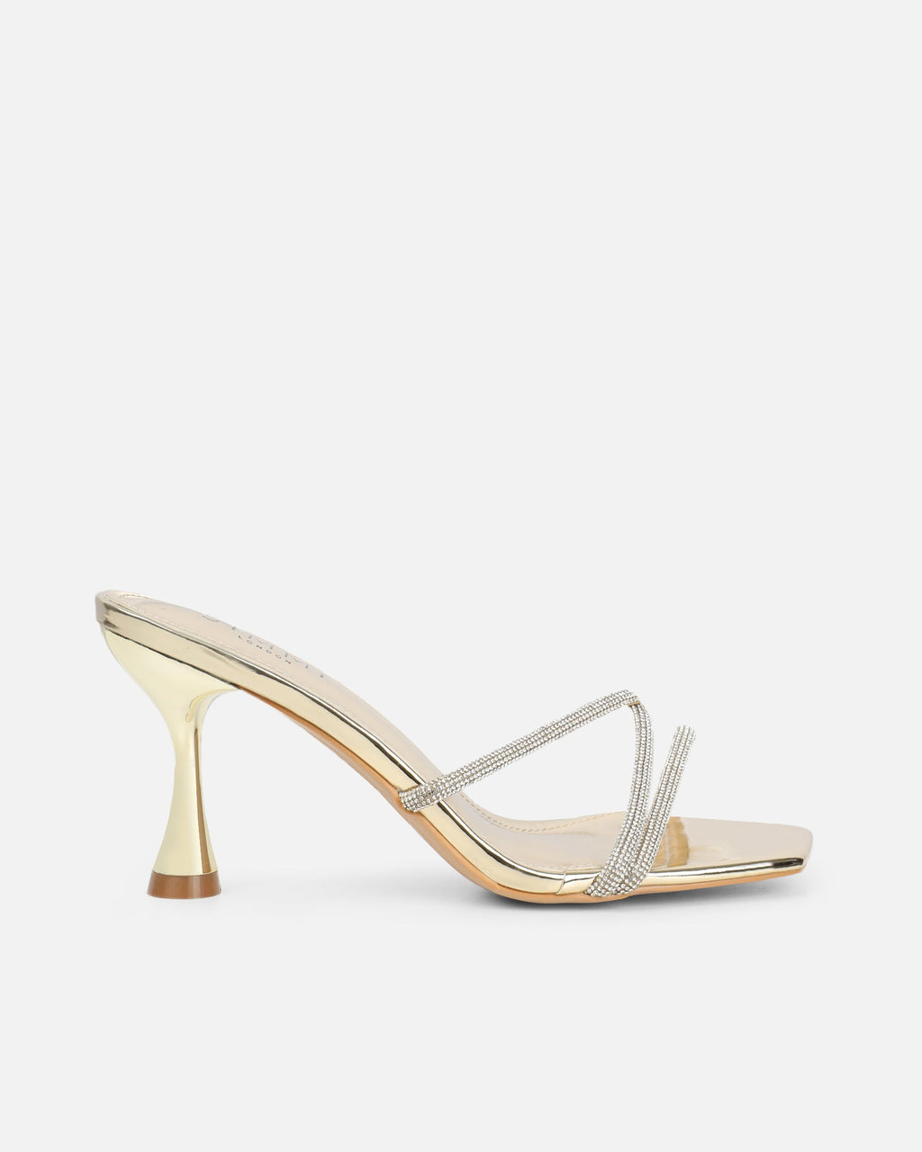 Aubria Gold Mirror Diamante Mid Heeled Sandals