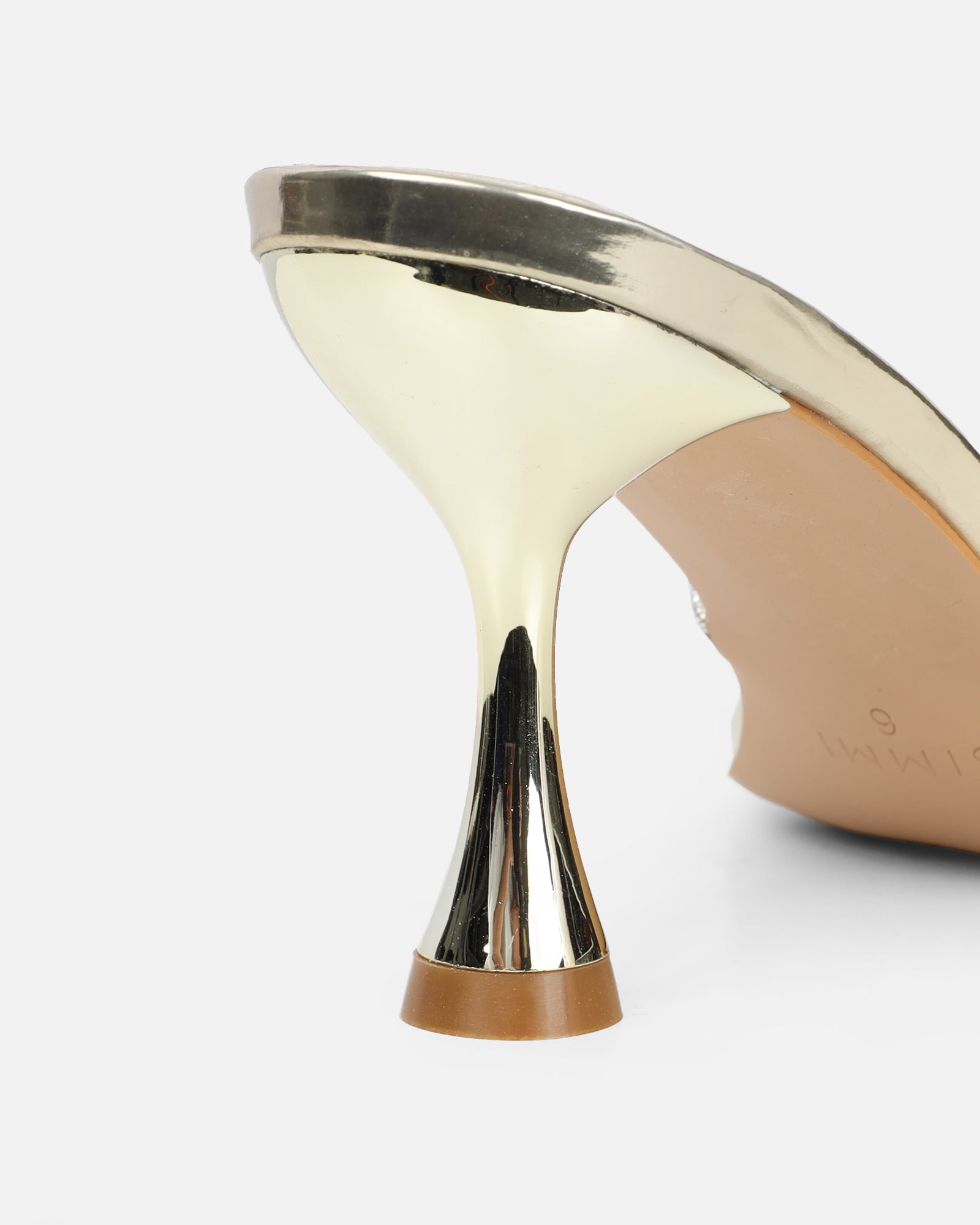 Aubria Gold Mirror Diamante Mid Heeled Sandals