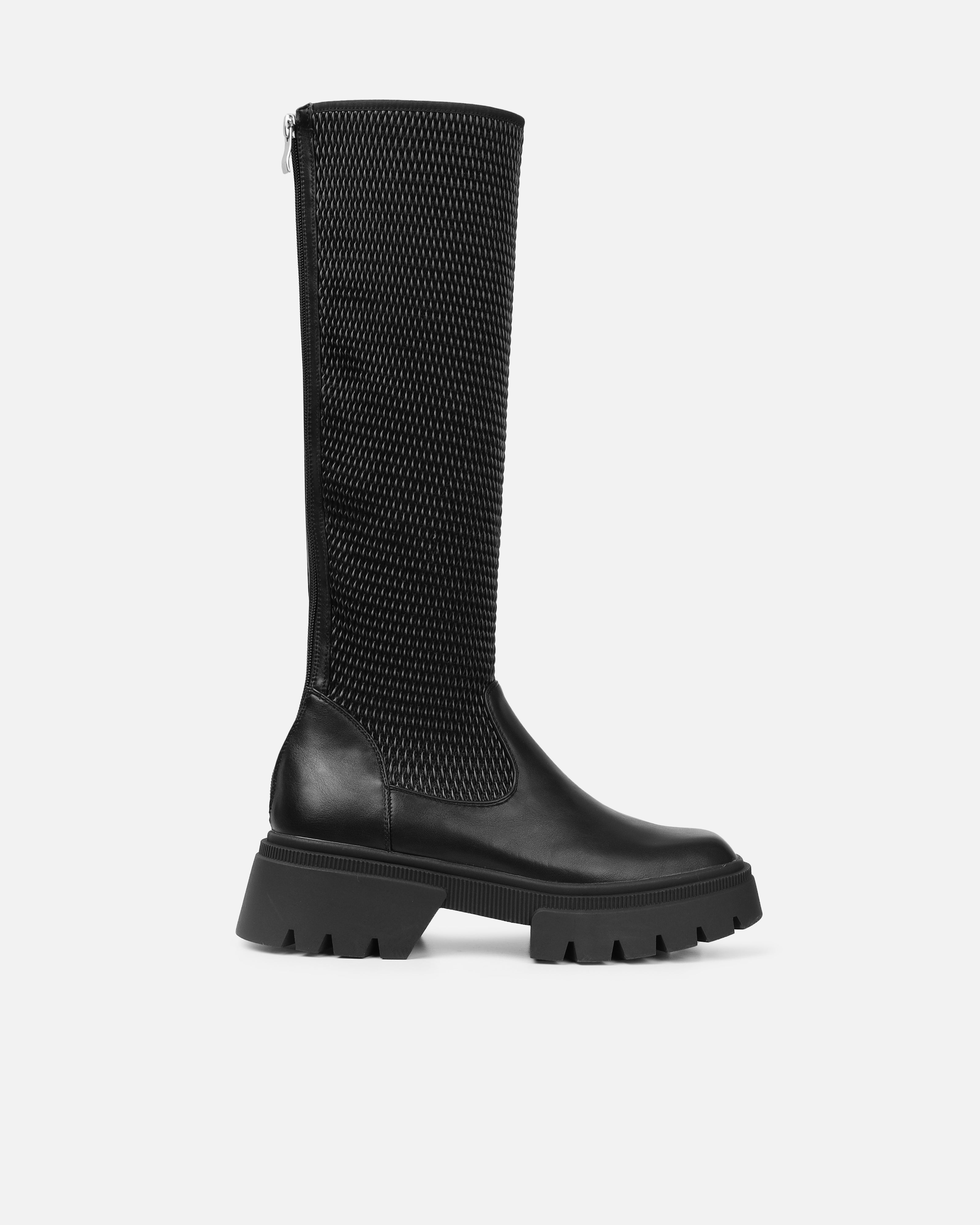 Fidel Black Textured Chunky Knee Boots