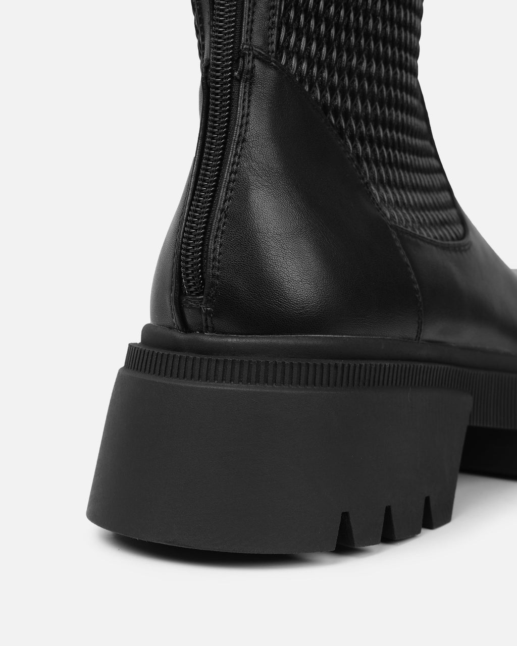 Fidel Black Textured Chunky Knee Boots