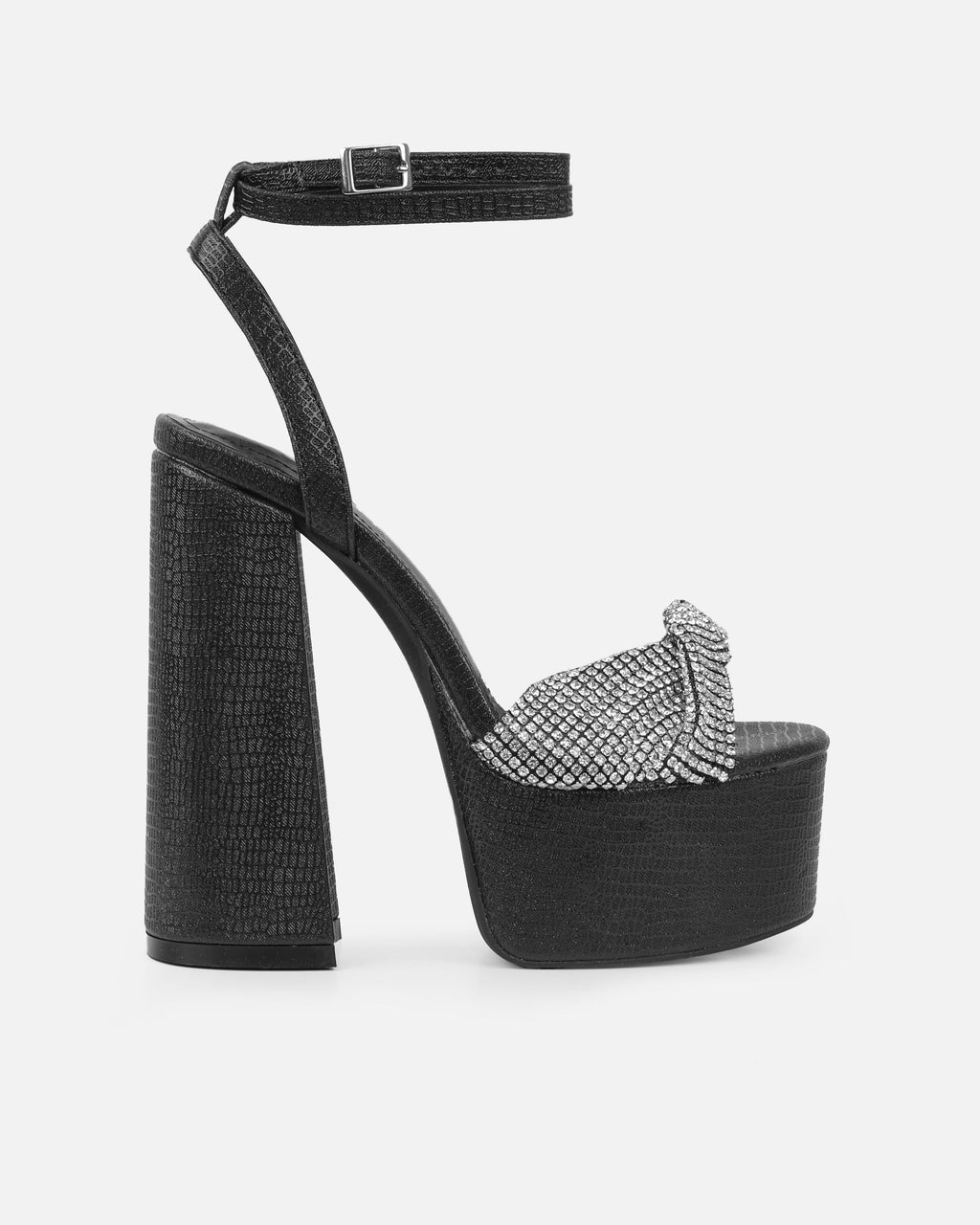 Avery Black Shimmer Diamante Platform Heeled Sandals