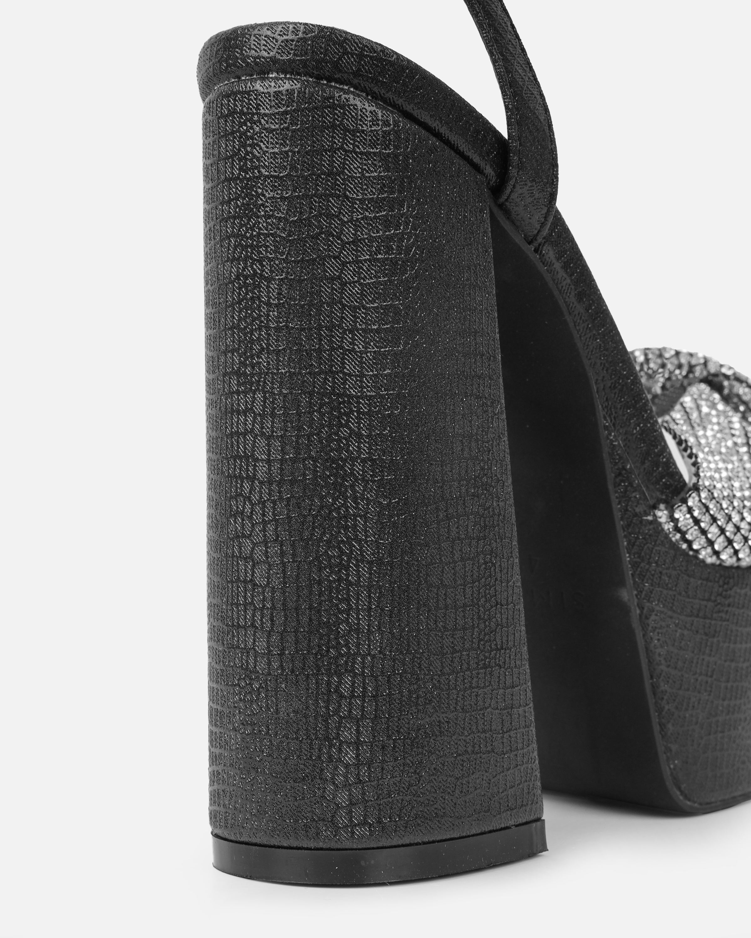 Avery Black Shimmer Diamante Platform Heeled Sandals