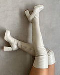 Aviva Stone Platform Block Heel Thigh High Boots