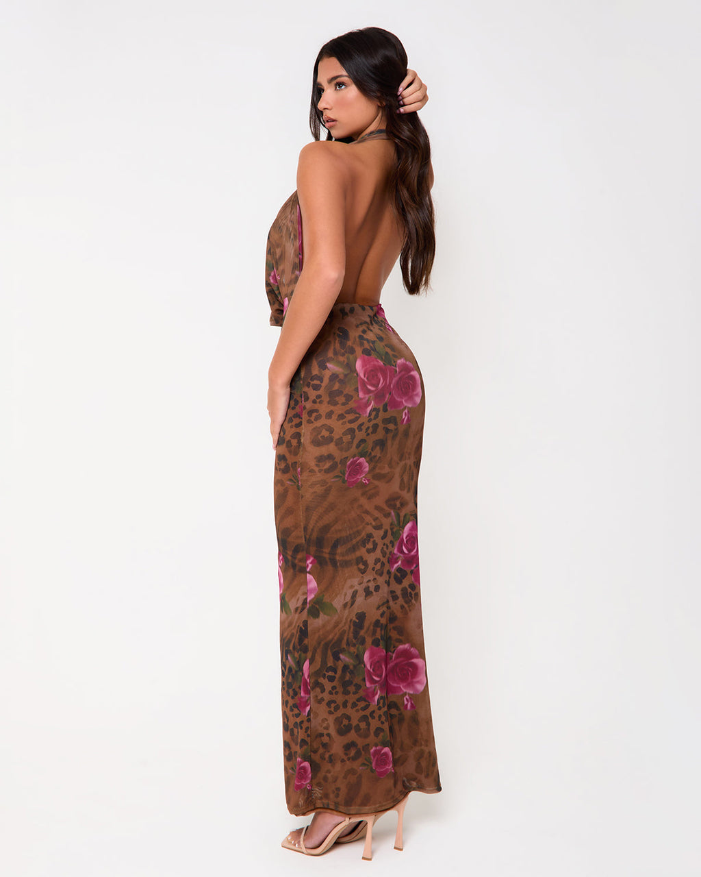 Queens Print Extreme Cowl Neck Maxi Dress