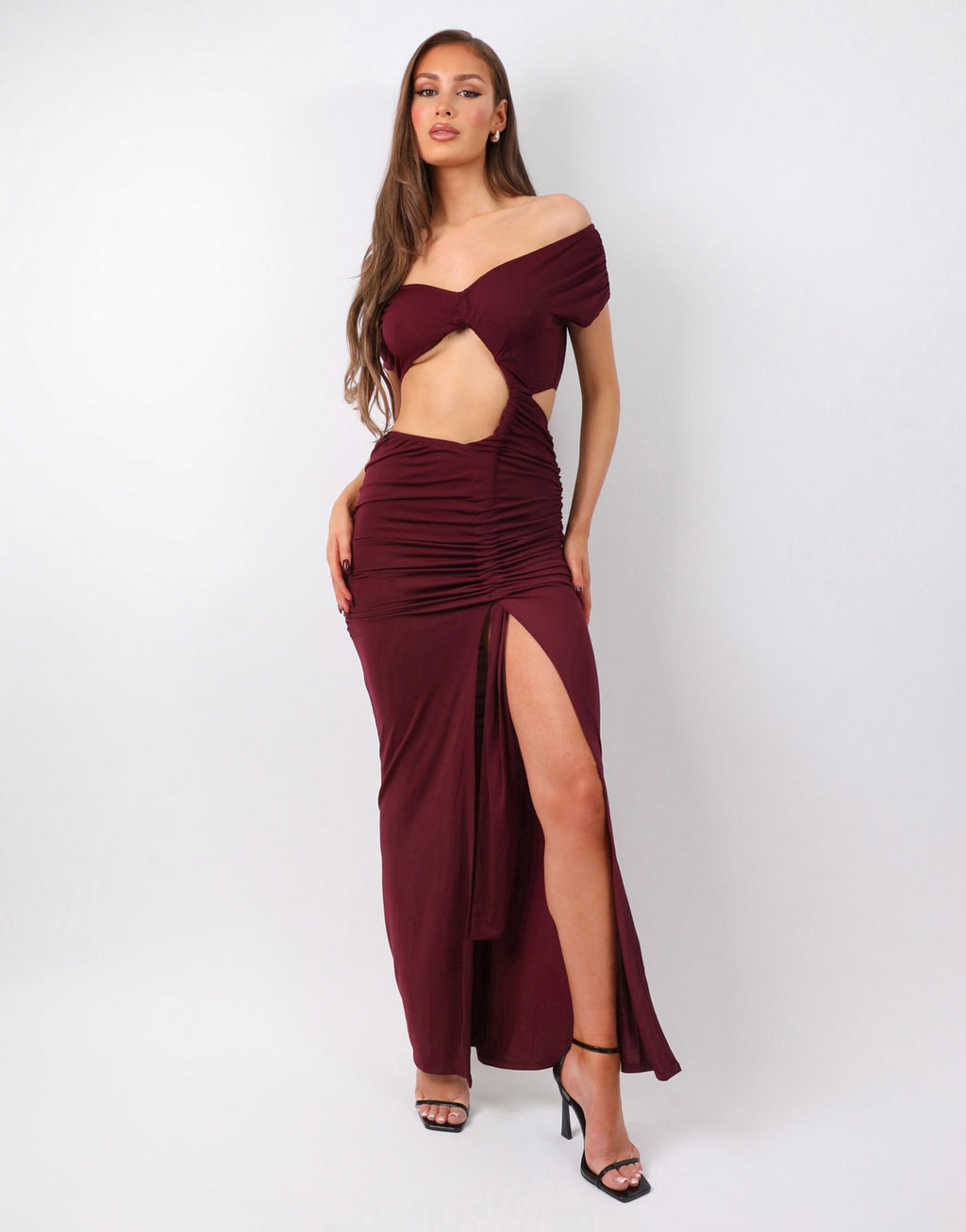 Opal Deep Purple Off The Shoulder Maxi Dress
