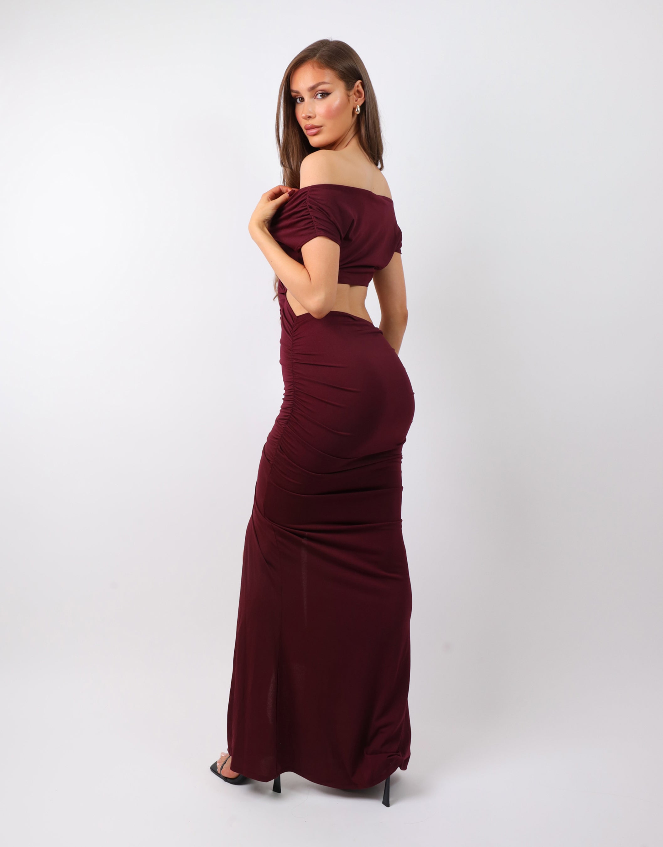 Opal Deep Purple Off The Shoulder Maxi Dress