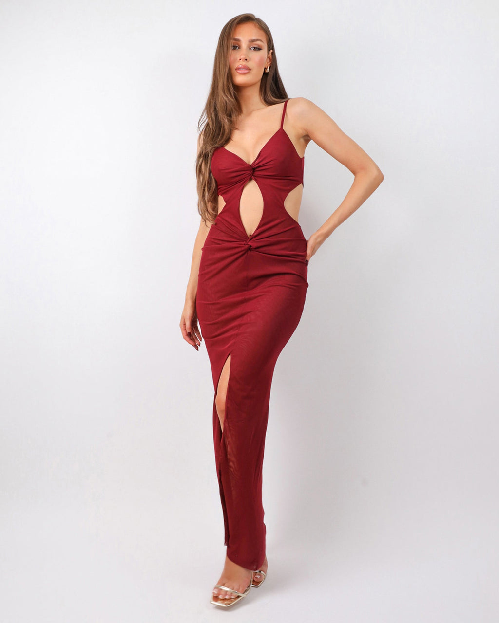 Raye Deep Red Knot Detail Maxi Dress