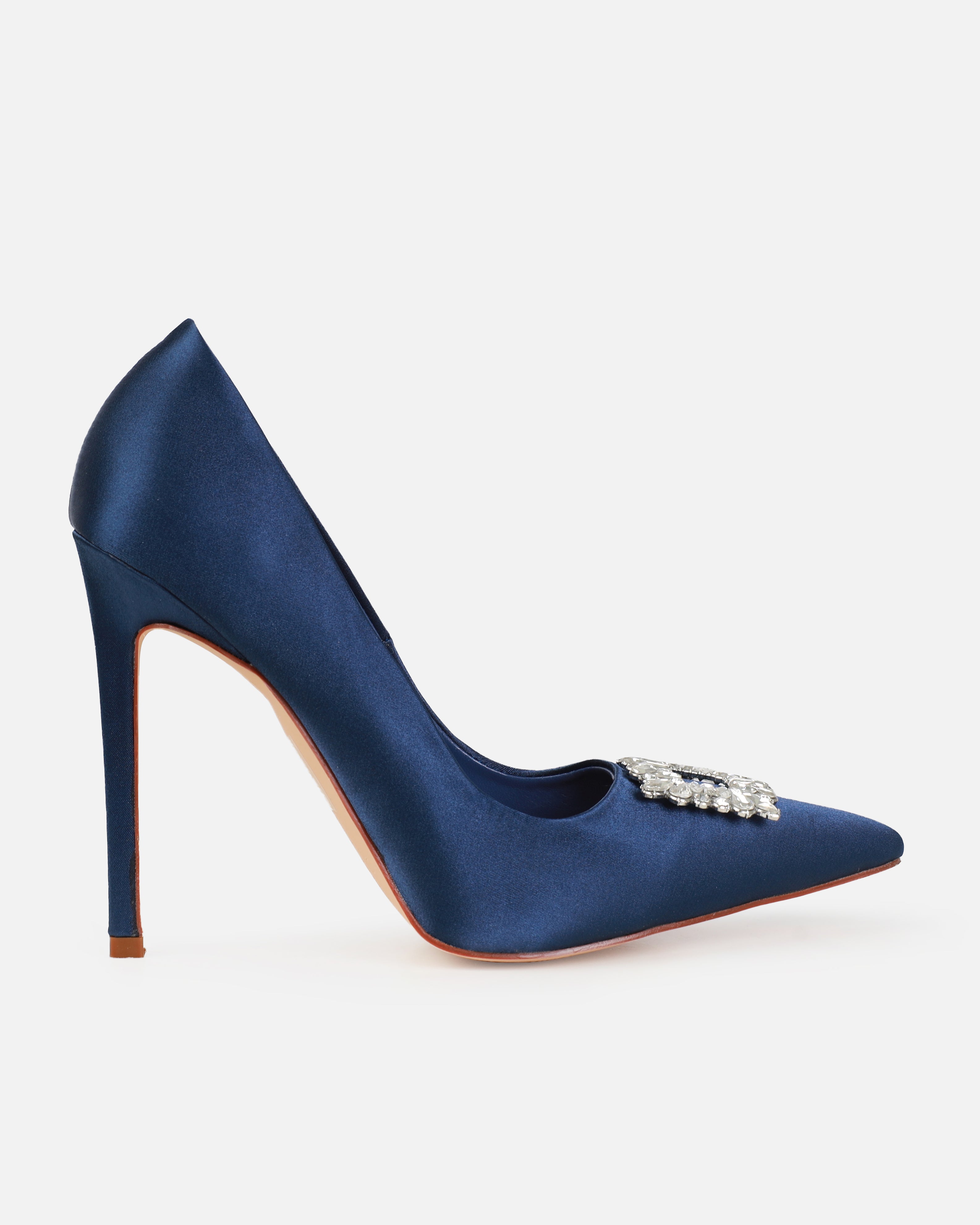 Dionne Crowe Sparkle Navy Satin Diamante Court Shoes