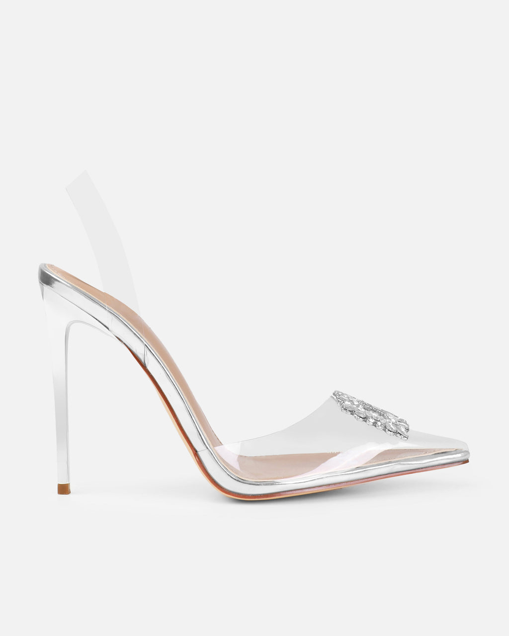 Gift Silver Clear Diamante Slingback Heels