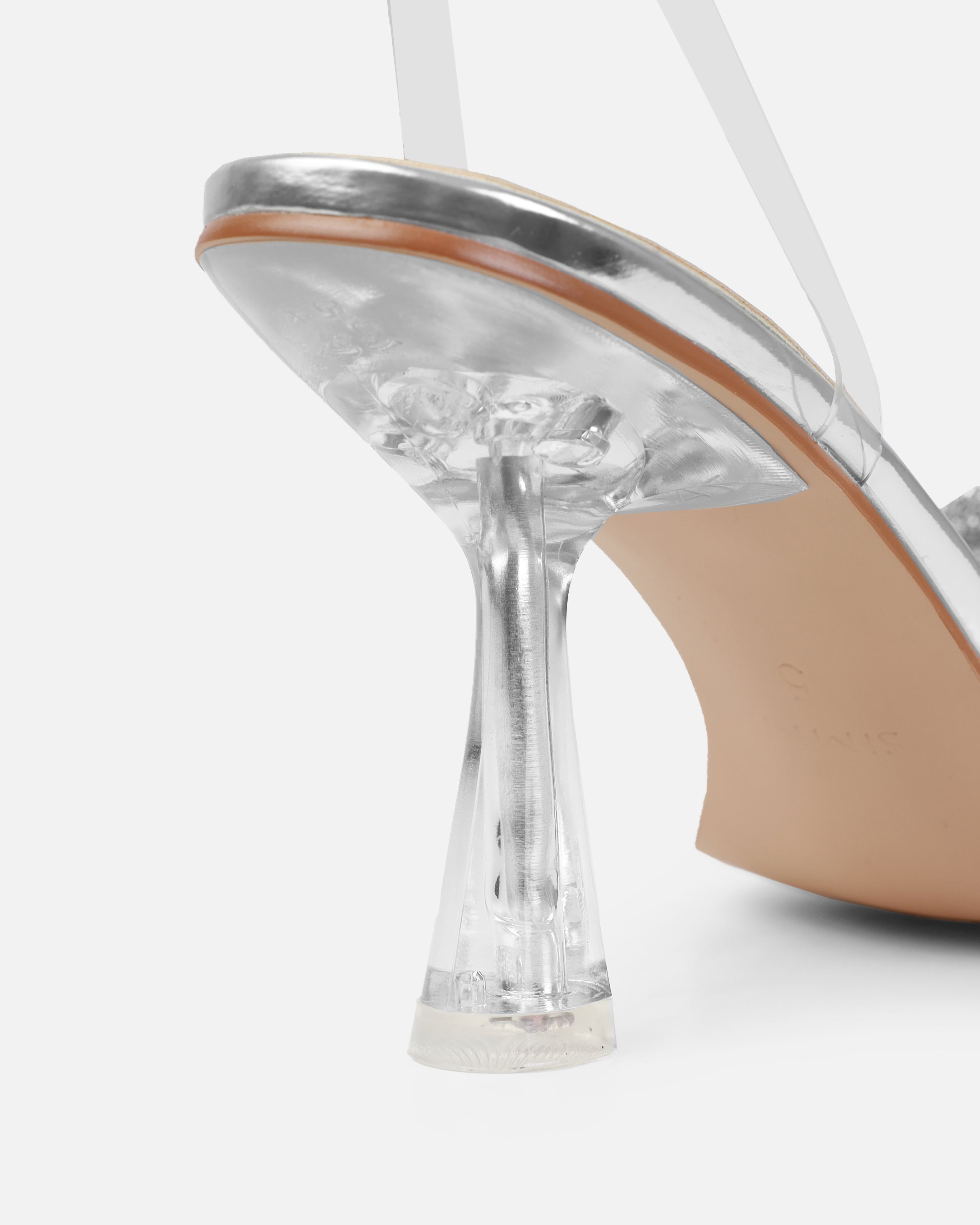Diamond Silver Clear Diamante Bow Mid Heels