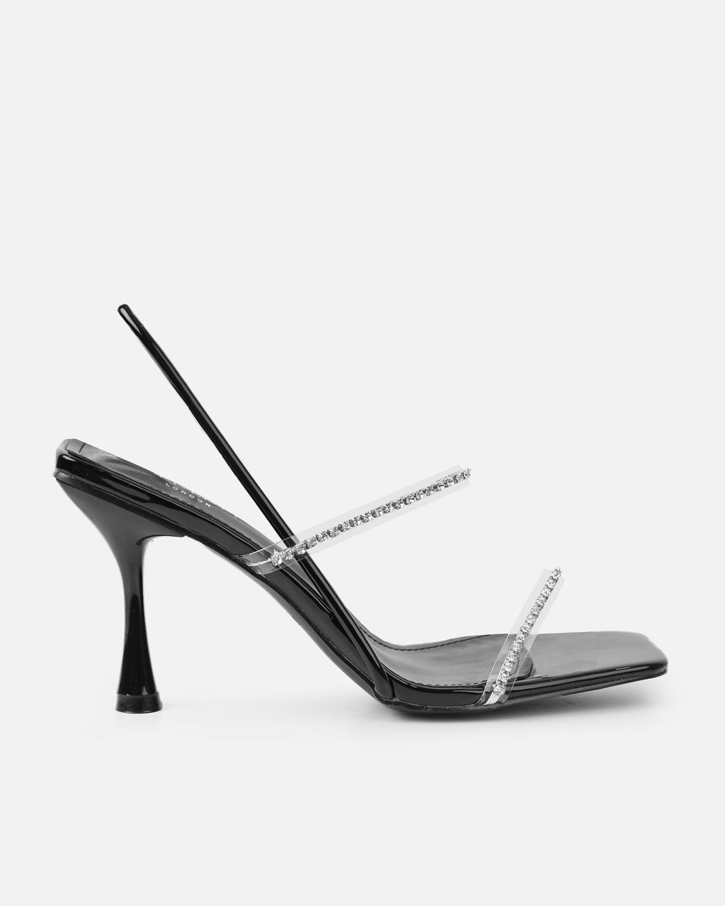 Confetti Black Clear Diamante Mid Heeled Sandals
