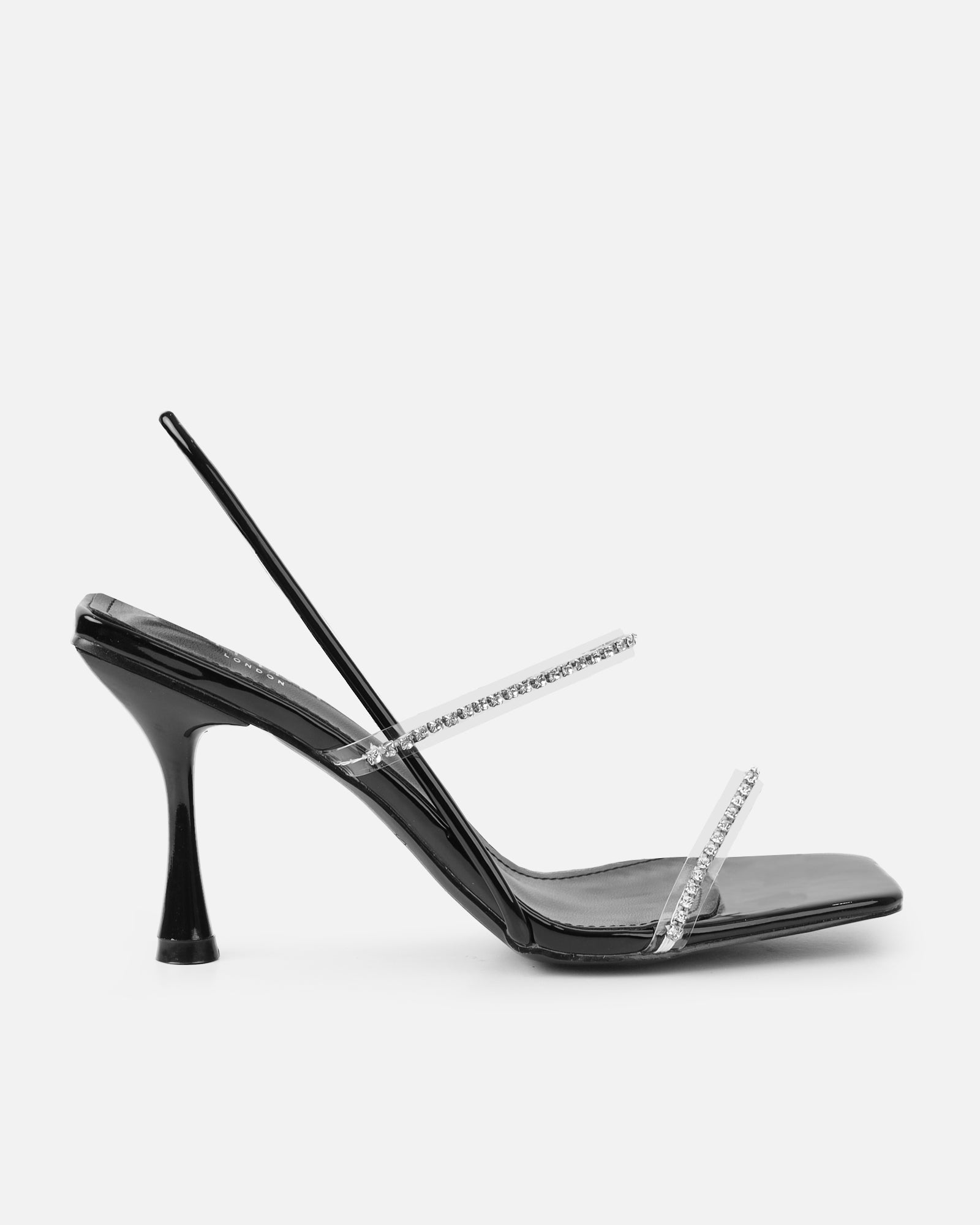 Confetti Black Clear Diamante Mid Heeled Sandals