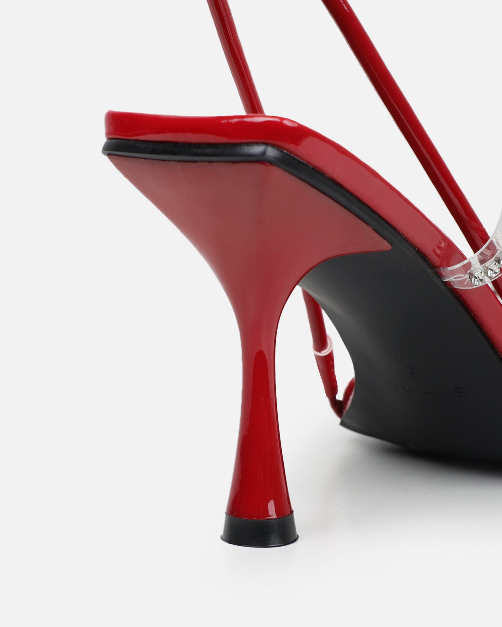 Confetti Dark Red Patent Clear Diamante Mid Heeled Sandals