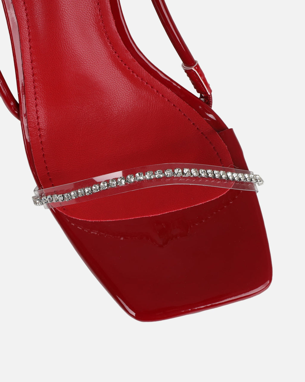 Confetti Dark Red Patent Clear Diamante Mid Heeled Sandals