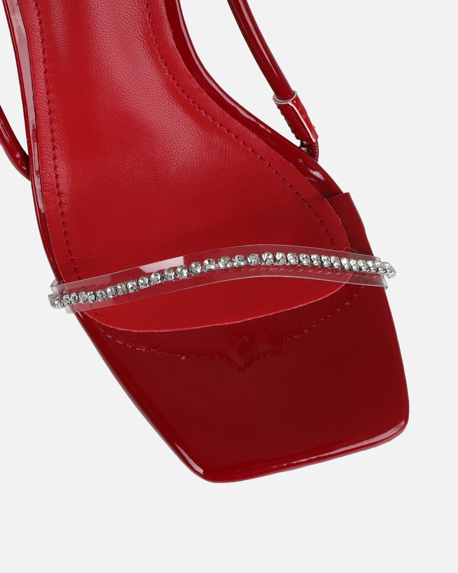 Confetti Dark Red Patent Clear Diamante Mid Heeled Sandals
