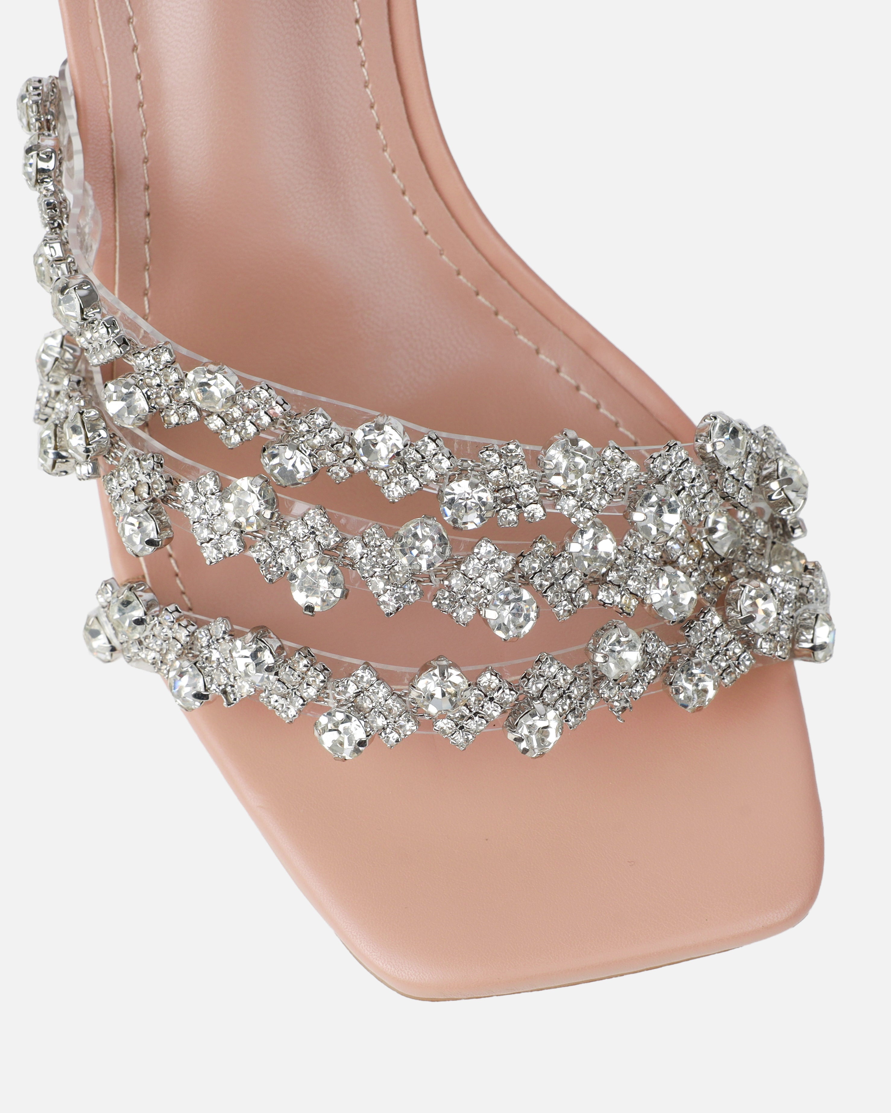 Blushing Nude Diamante Mid Heel Mules