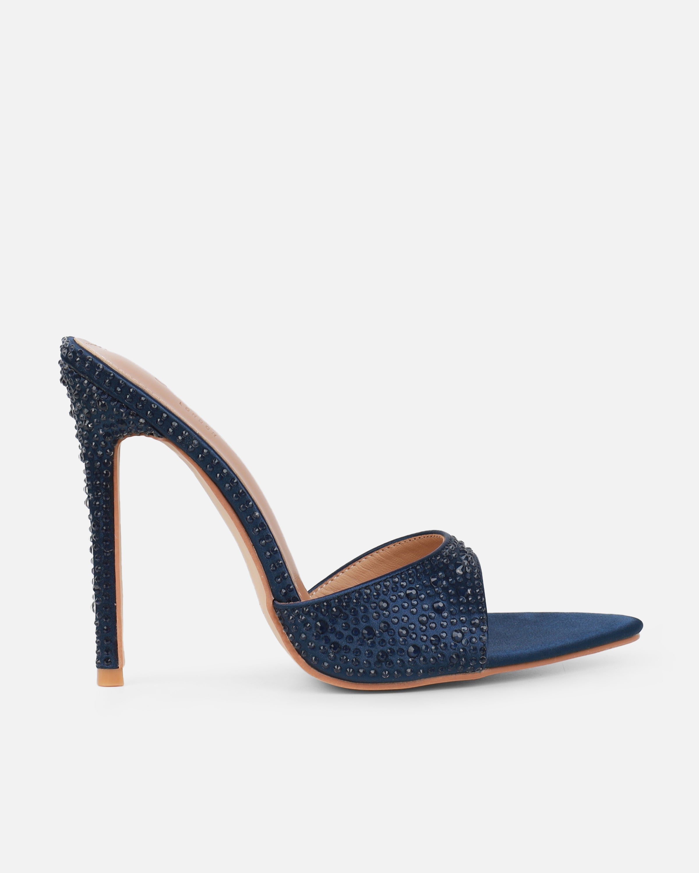 Perfect Navy Satin Droplet Stiletto Mules
