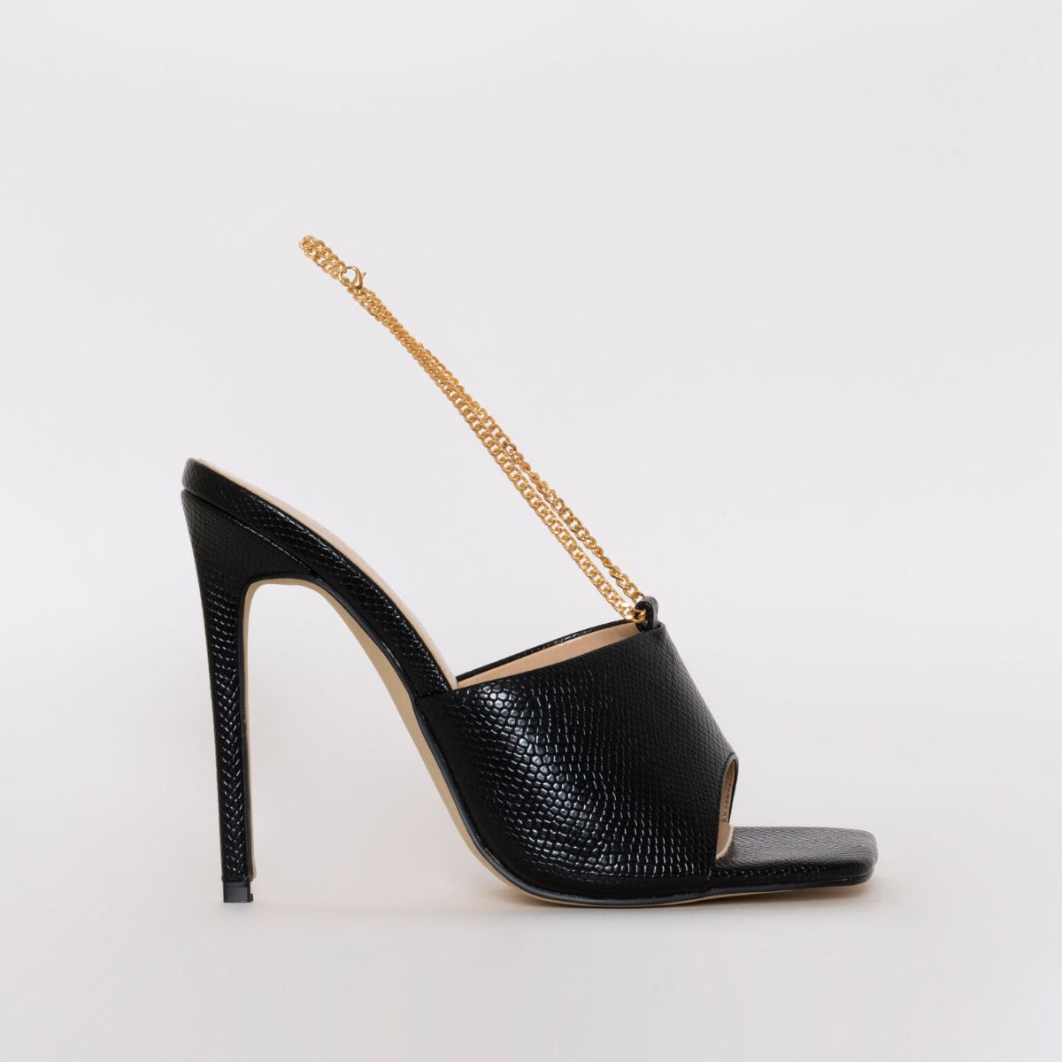 Jamila Black Snake Print Stiletto Mules